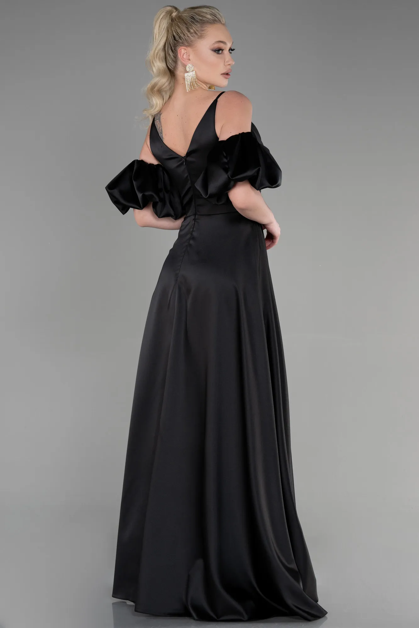 Black-Long Satin Prom Gown ABU3634