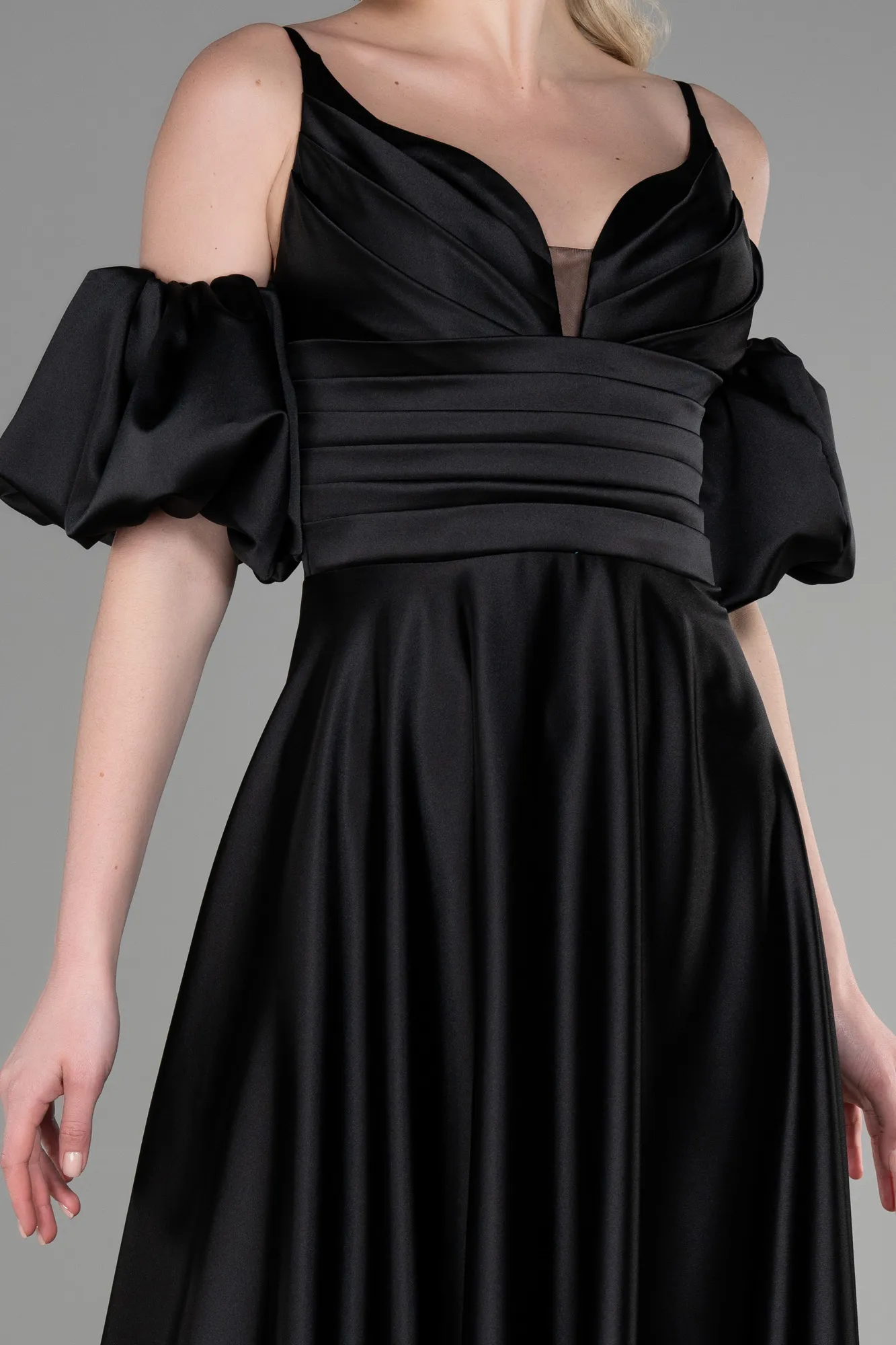 Black-Long Satin Prom Gown ABU3634