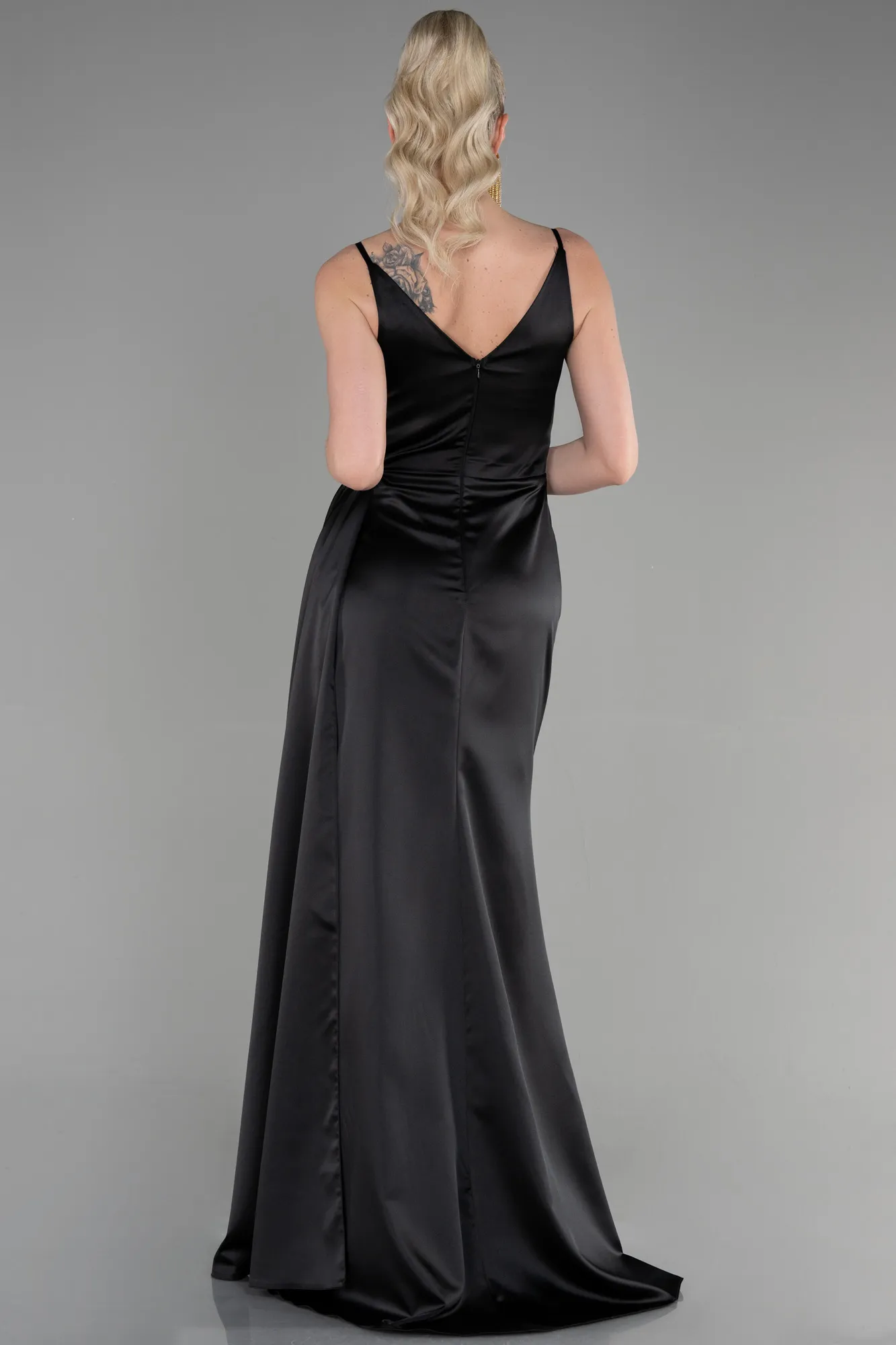 Black-Long Satin Prom Gown ABU3635