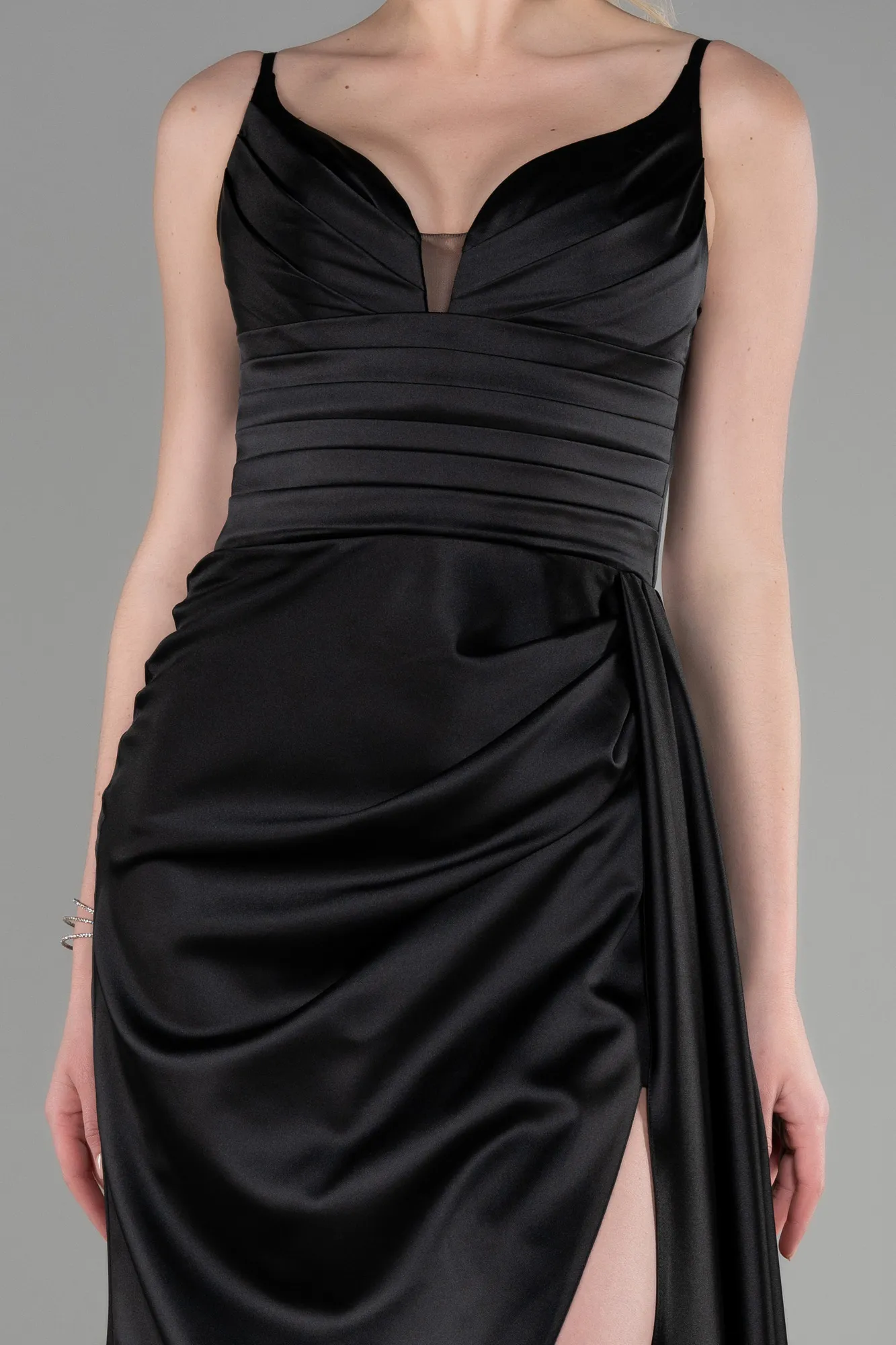 Black-Long Satin Prom Gown ABU3635