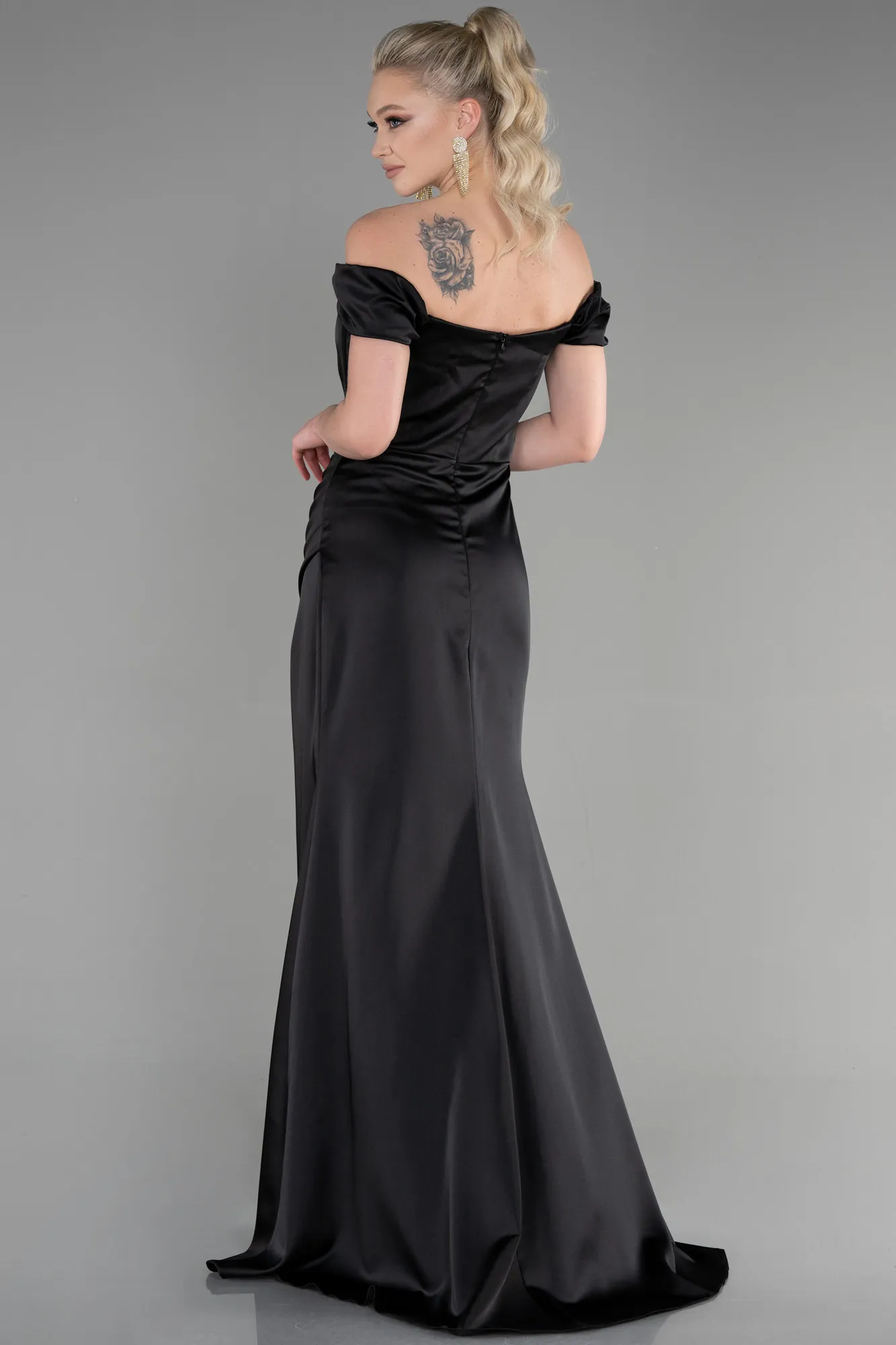 Black-Long Satin Prom Gown ABU3640