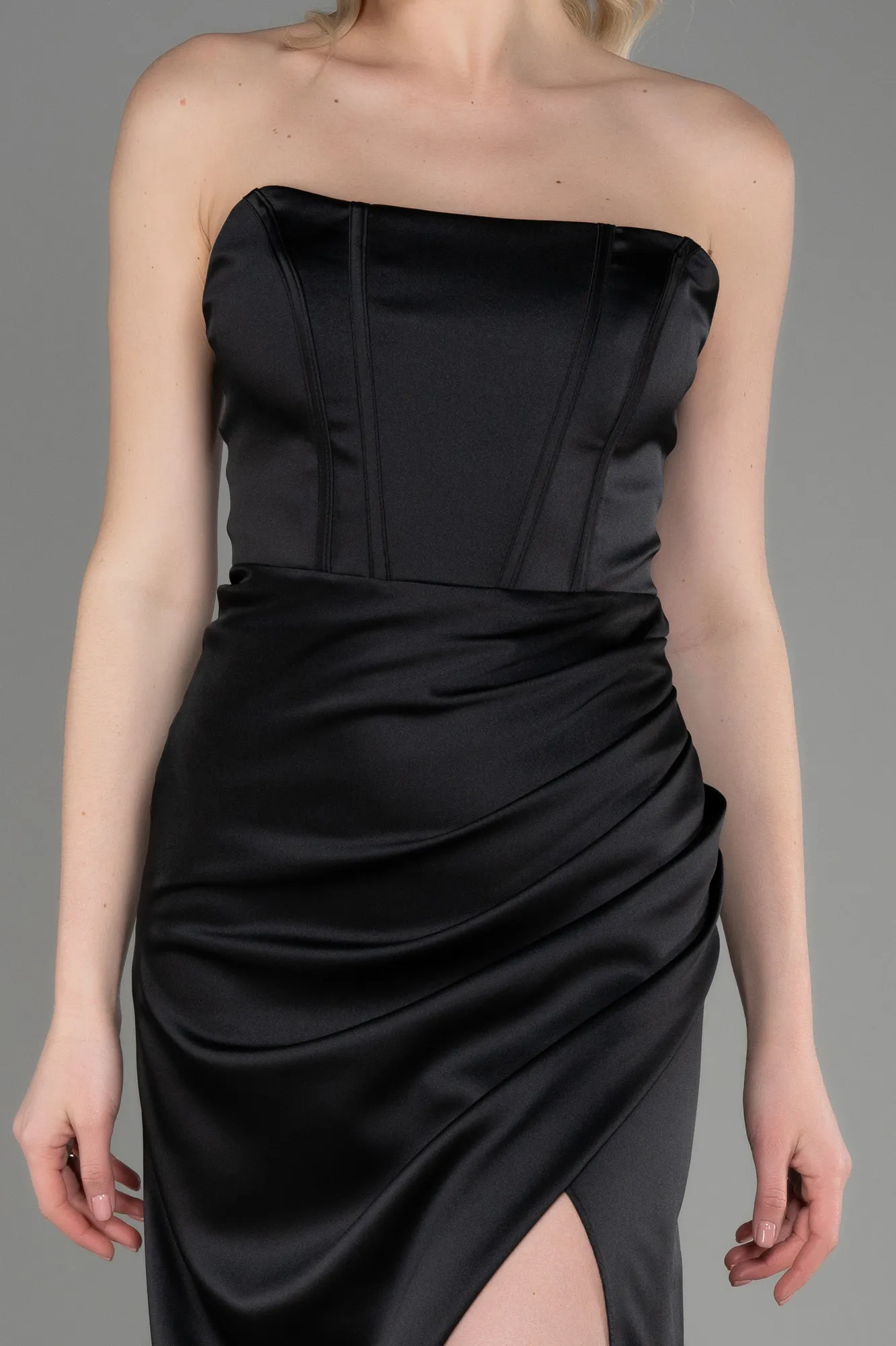 Black-Long Satin Prom Gown ABU3765