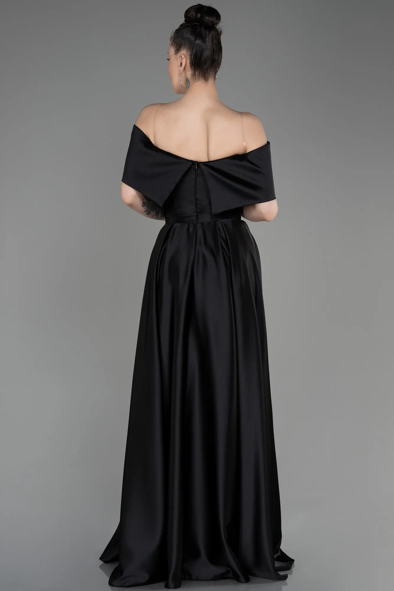 Black-Long Satin Prom Gown ABU3788