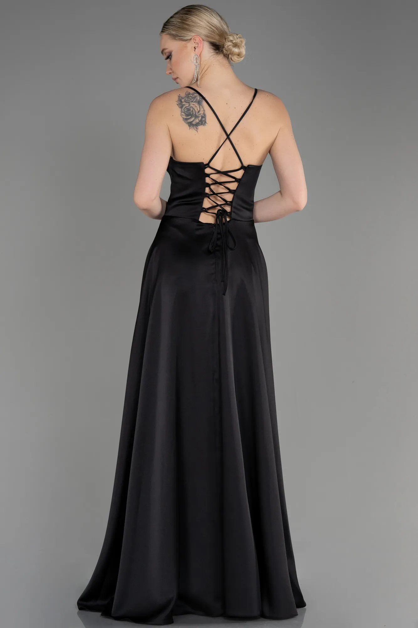 Black-Long Satin Prom Gown ABU3809