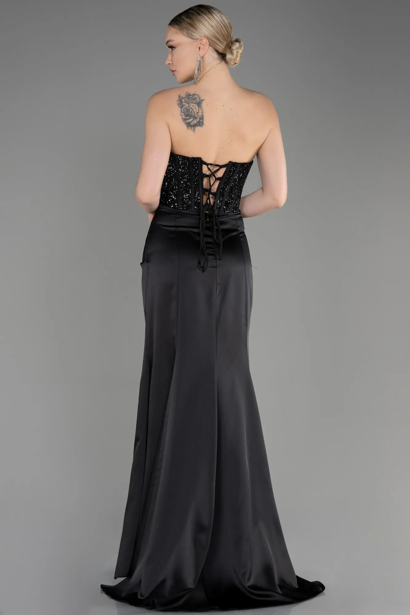 Black-Long Satin Prom Gown ABU3883