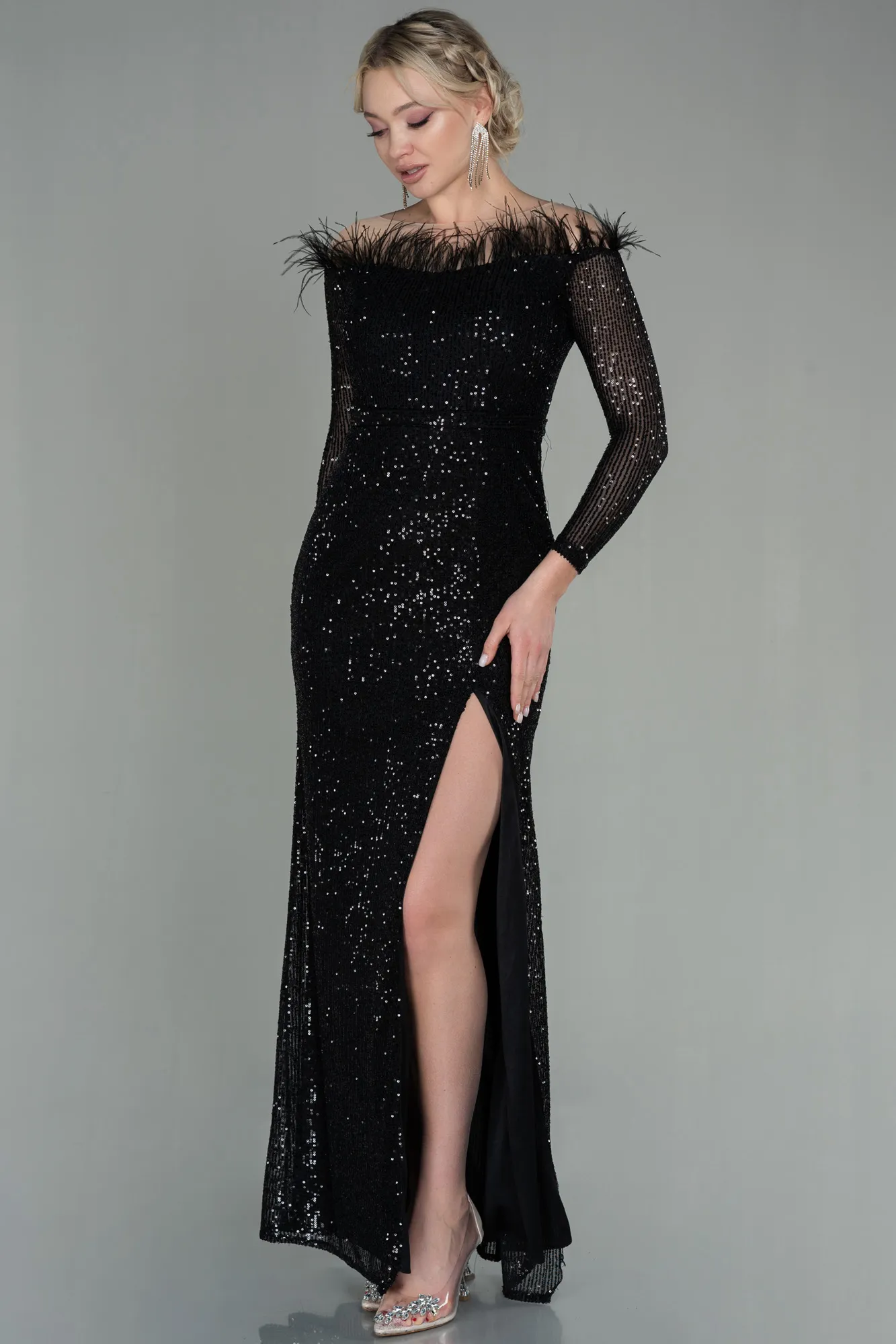 Black-Long Scaly Evening Dress ABU2820