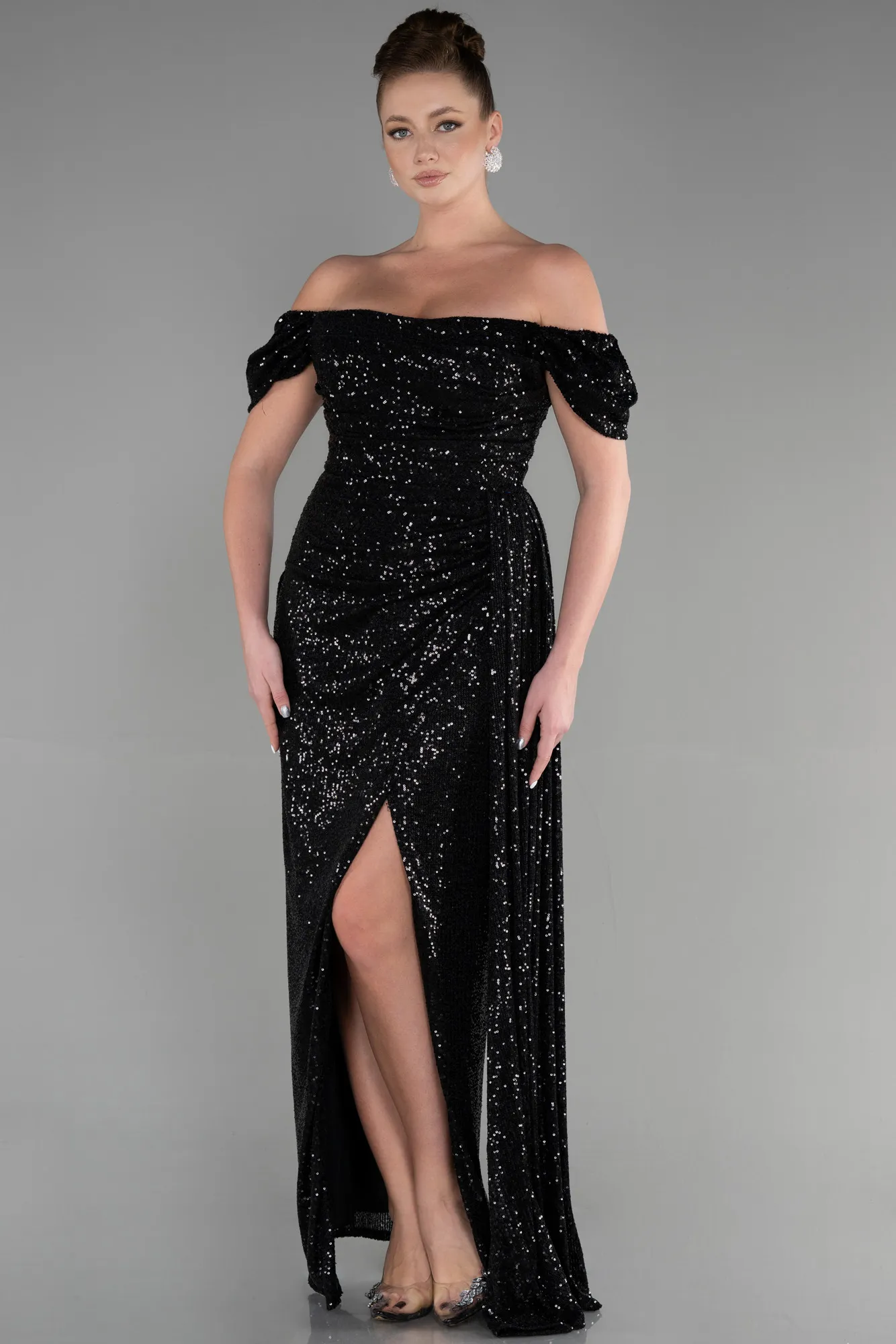 Black-Long Scaly Evening Dress ABU2987