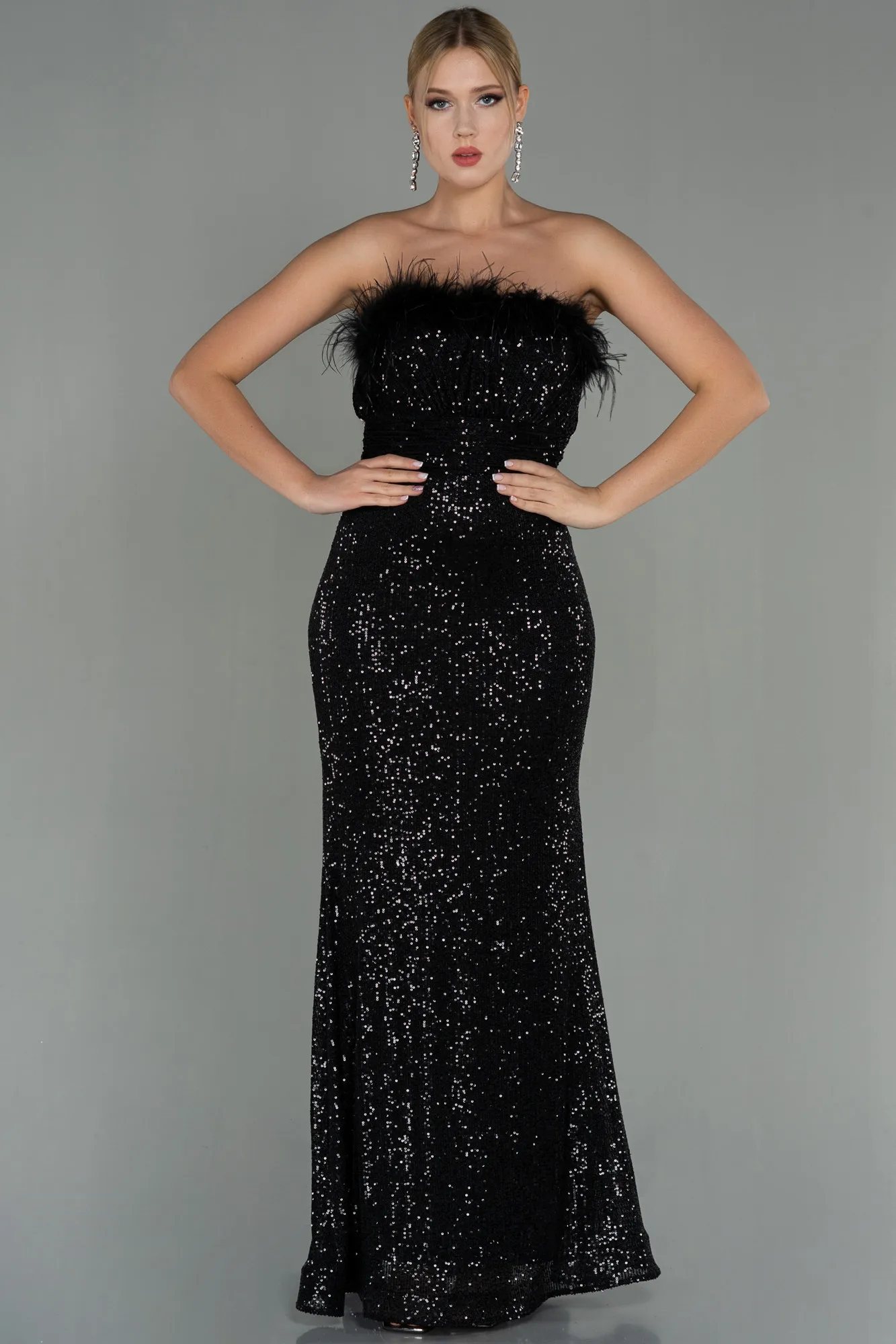 Black-Long Scaly Evening Dress ABU3067