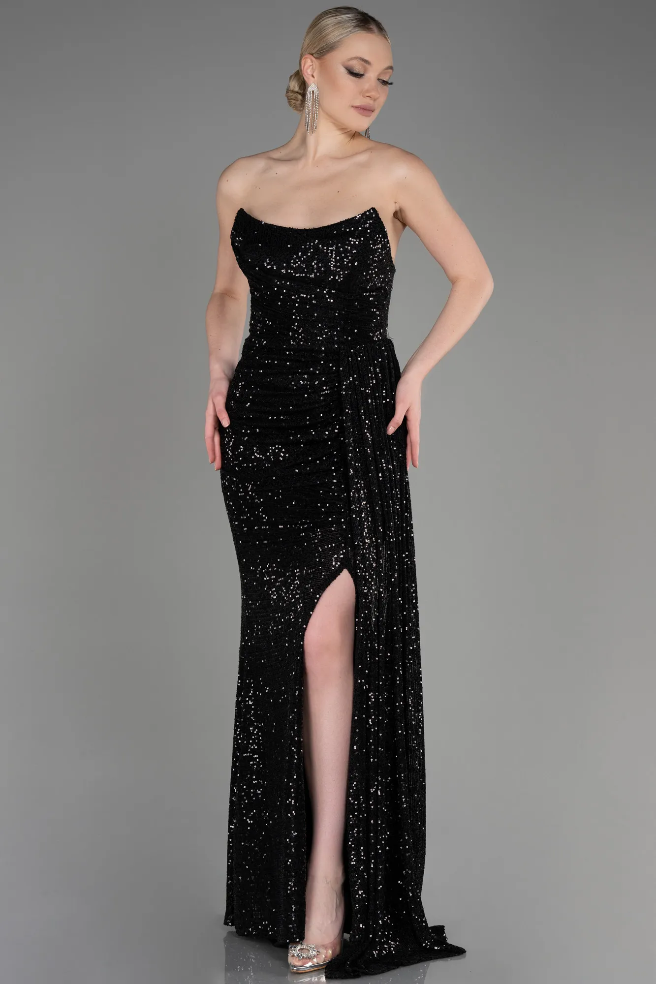 Black-Long Scaly Evening Dress ABU3134