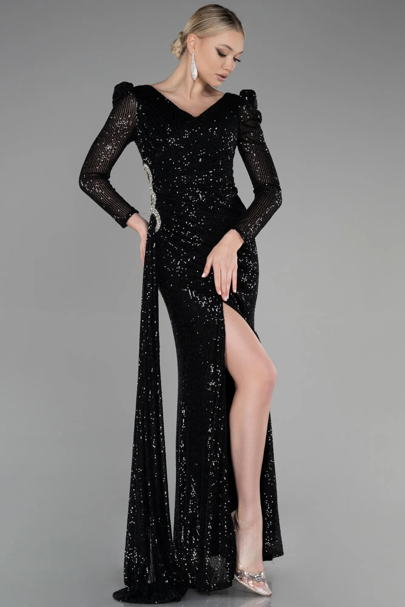 Black-Long Scaly Evening Dress ABU3501