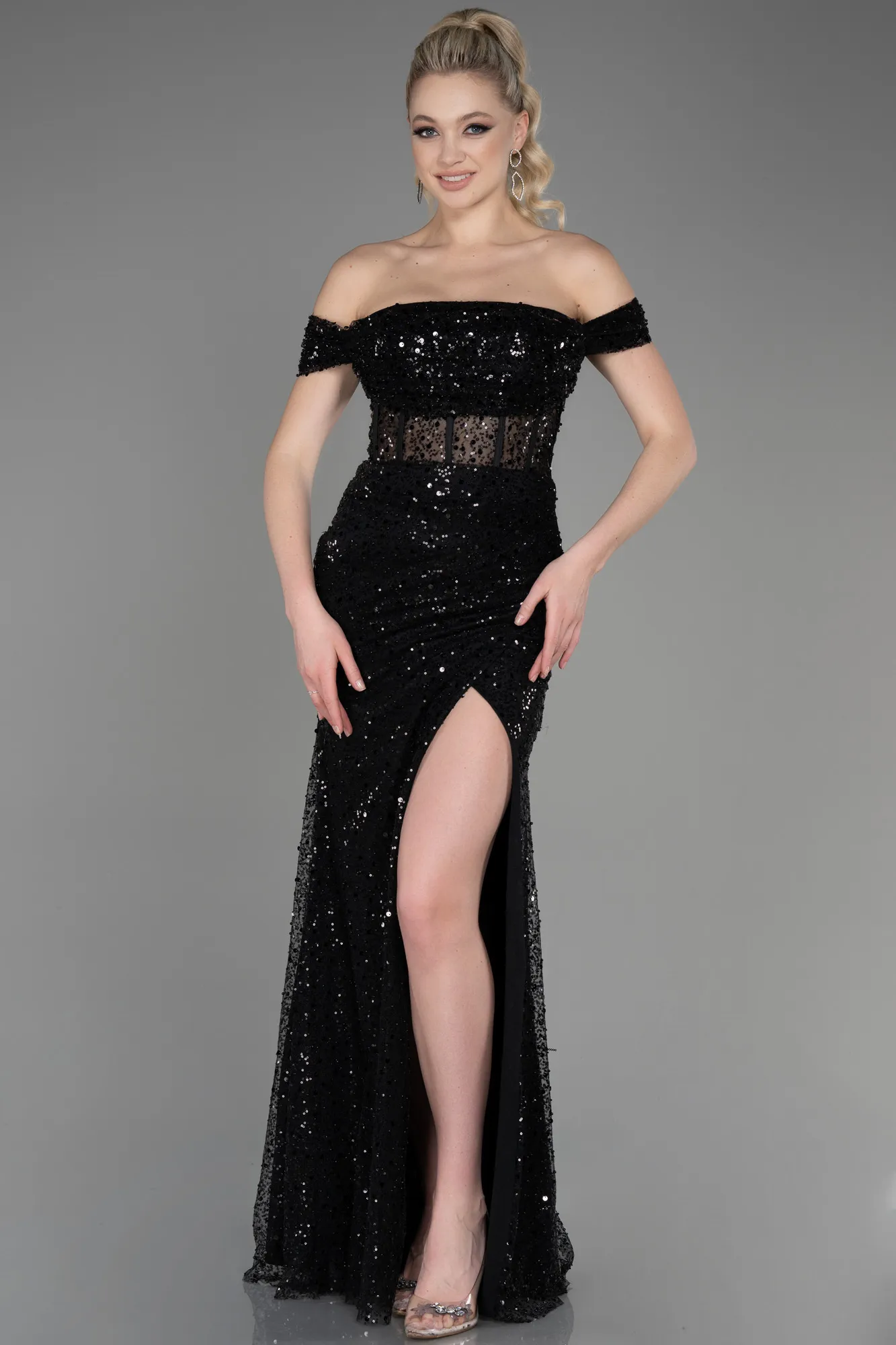 Black-Long Scaly Evening Dress ABU3714