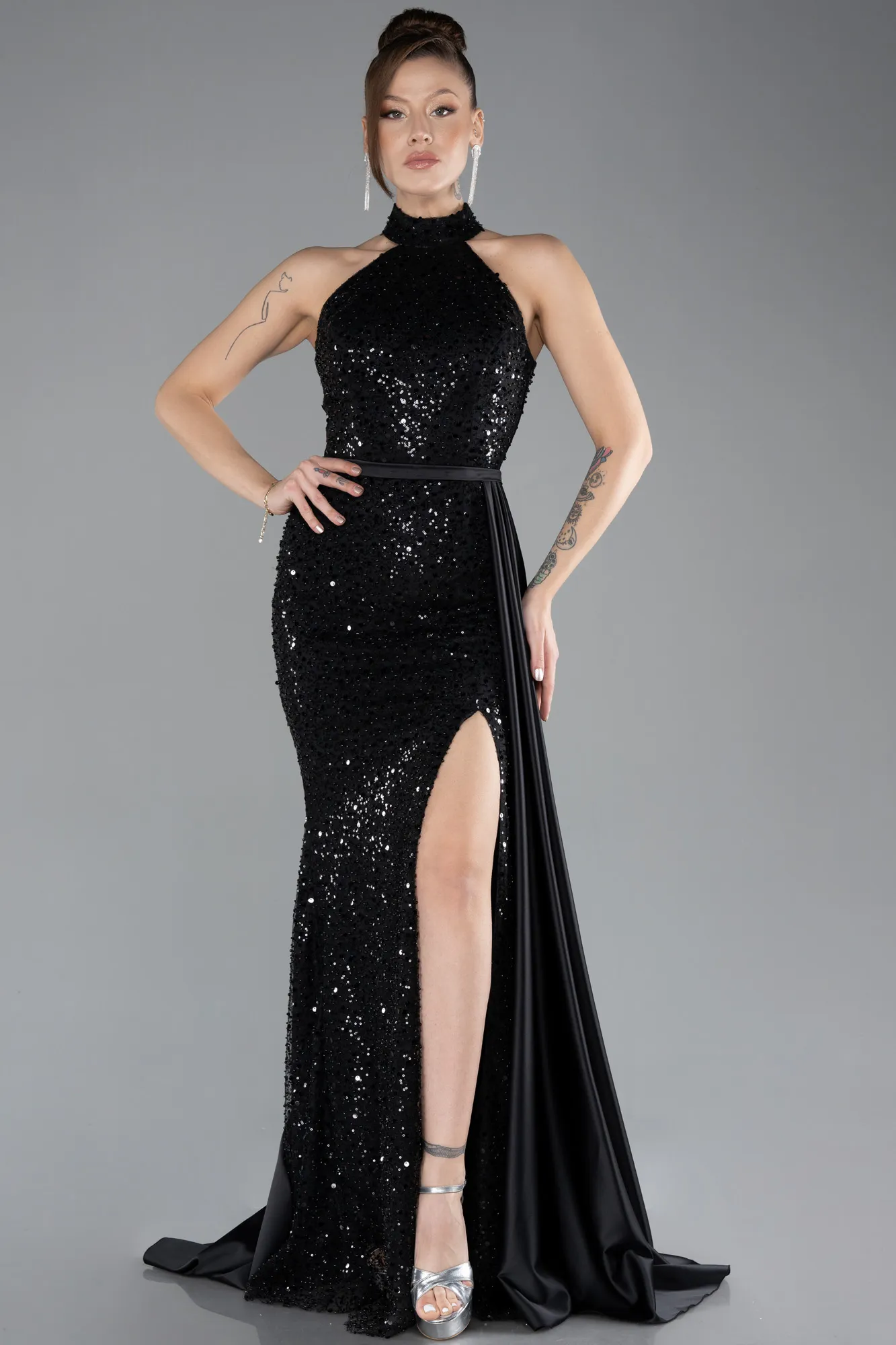 Black-Long Scaly Evening Dress ABU3888