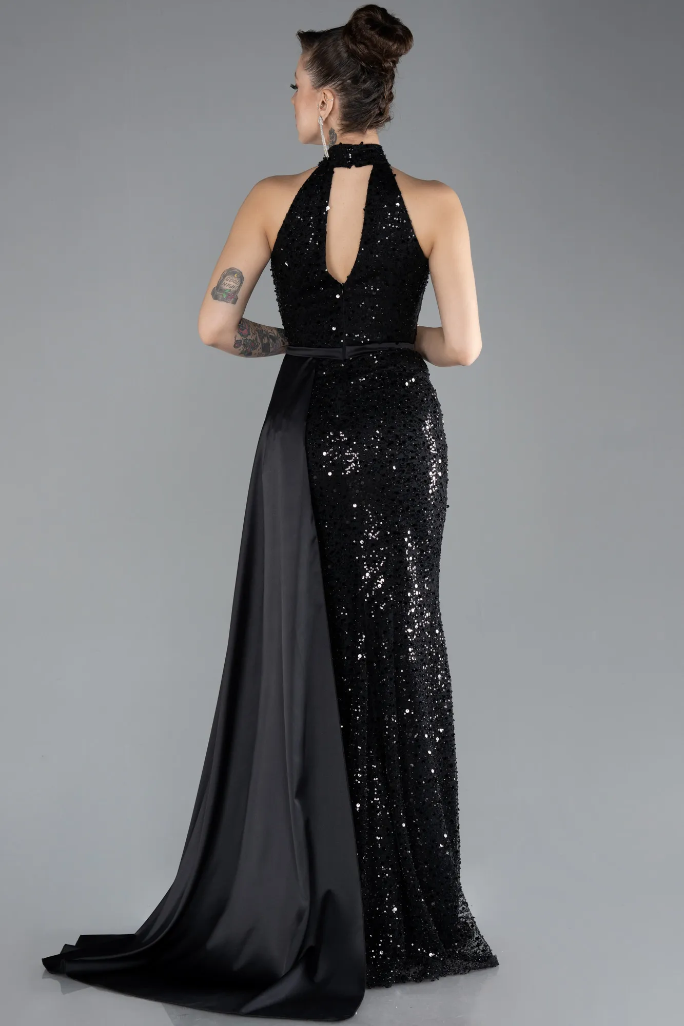 Black-Long Scaly Evening Dress ABU3888