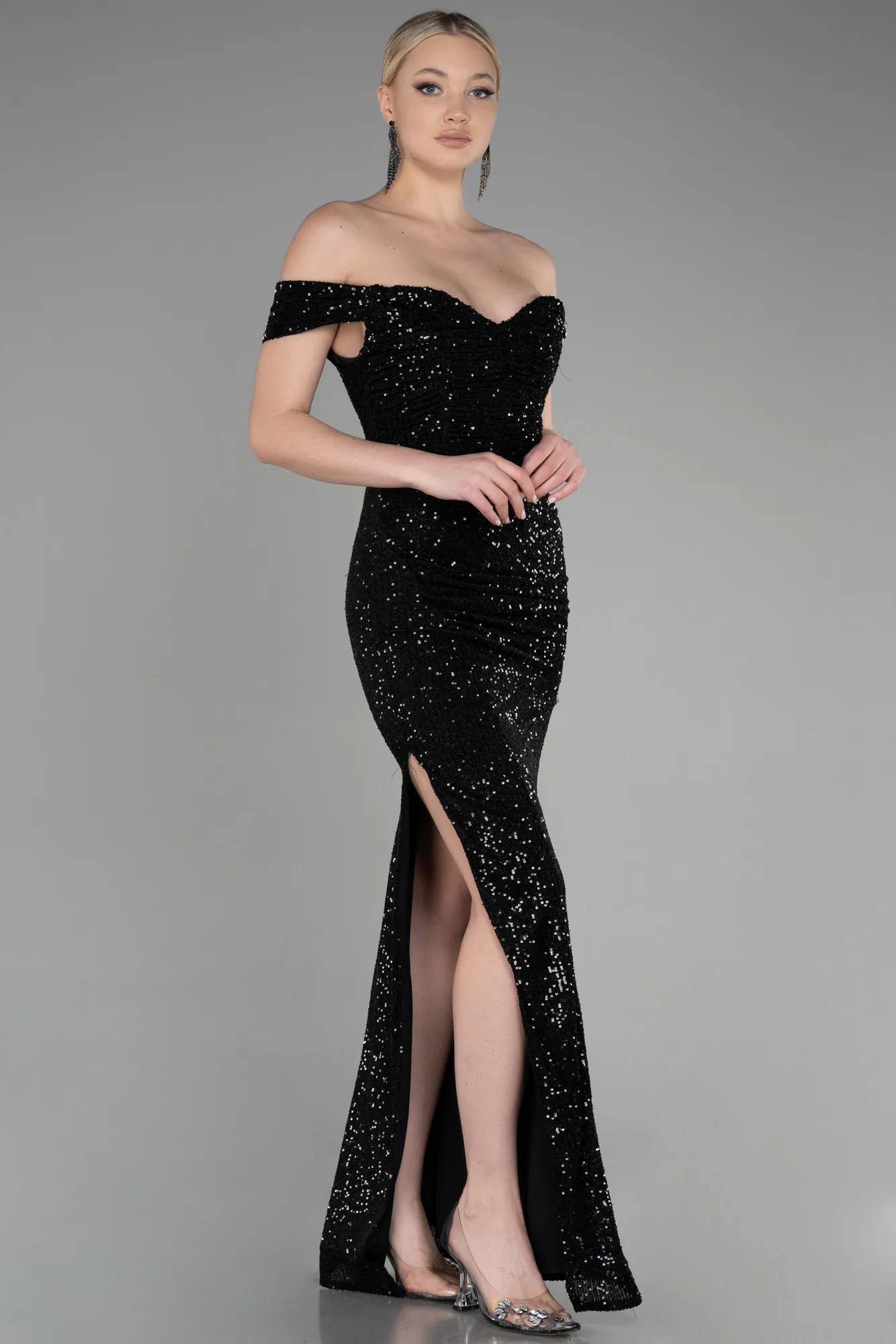 Black-Long Scaly Mermaid Evening Dress ABU3202