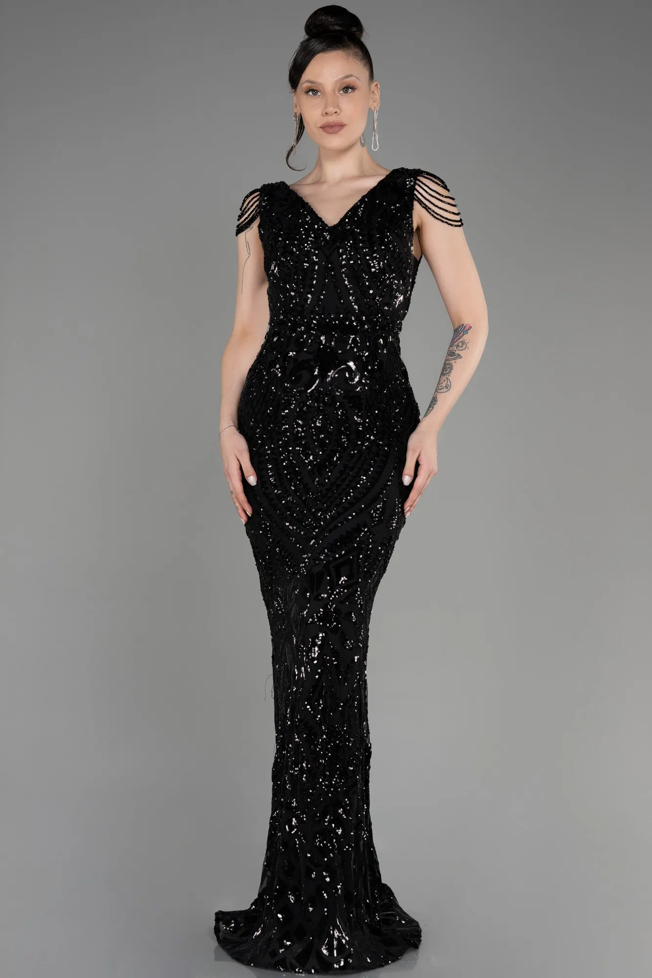 Black-Long Scaly Mermaid Evening Dress ABU3842