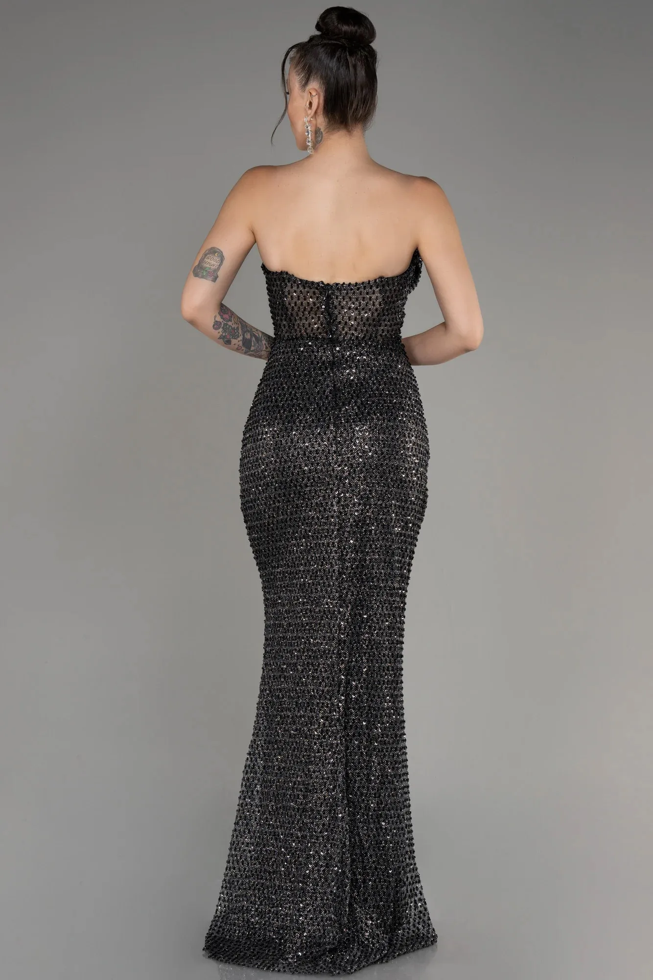 Black-Long Scaly Mermaid Evening Gown ABU3970