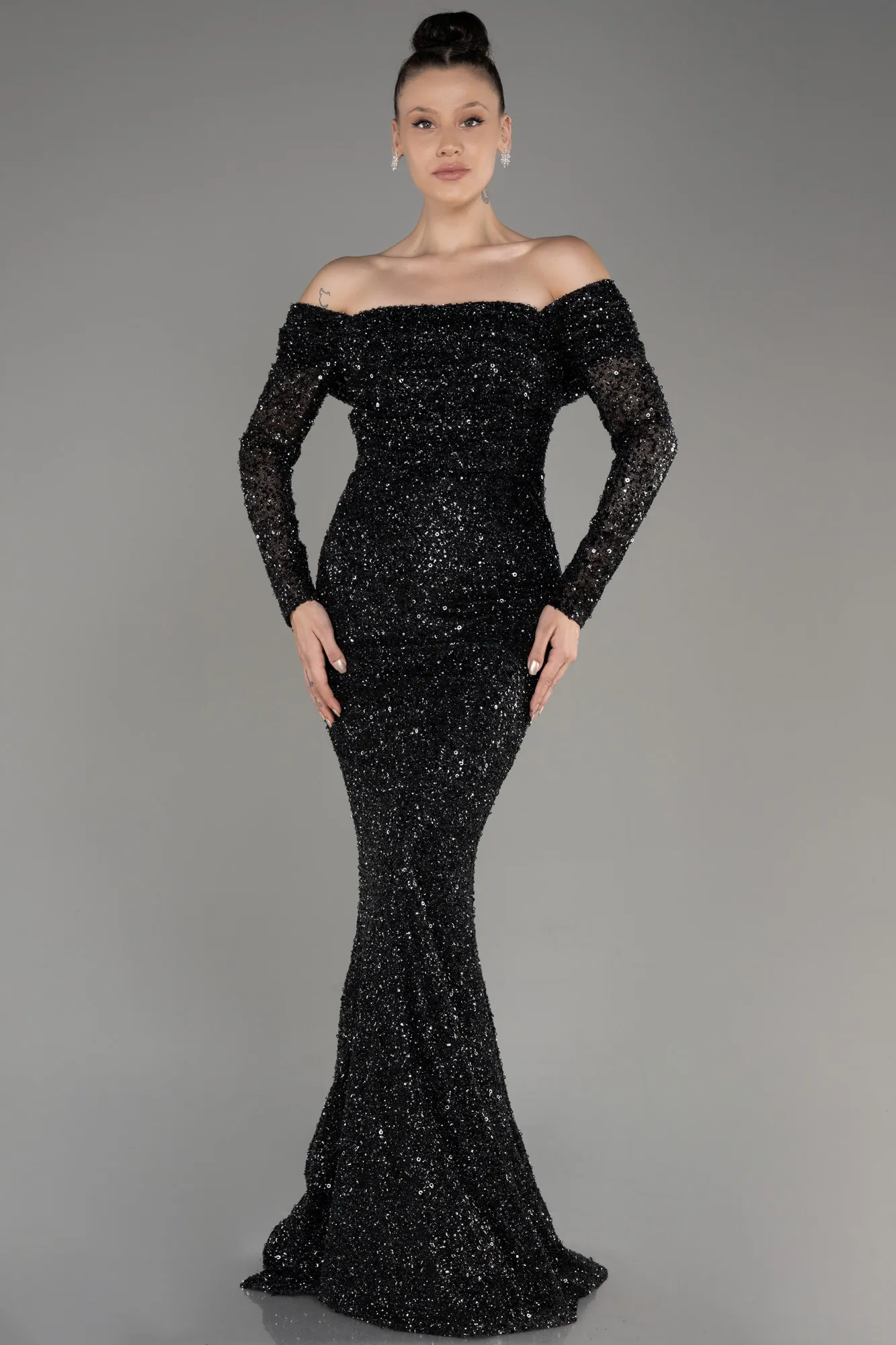 Black-Long Scaly Mermaid Evening Gown ABU3985