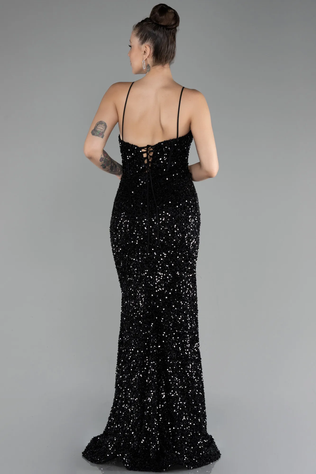 Black-Long Scaly Mermaid Evening Gown ABU4252