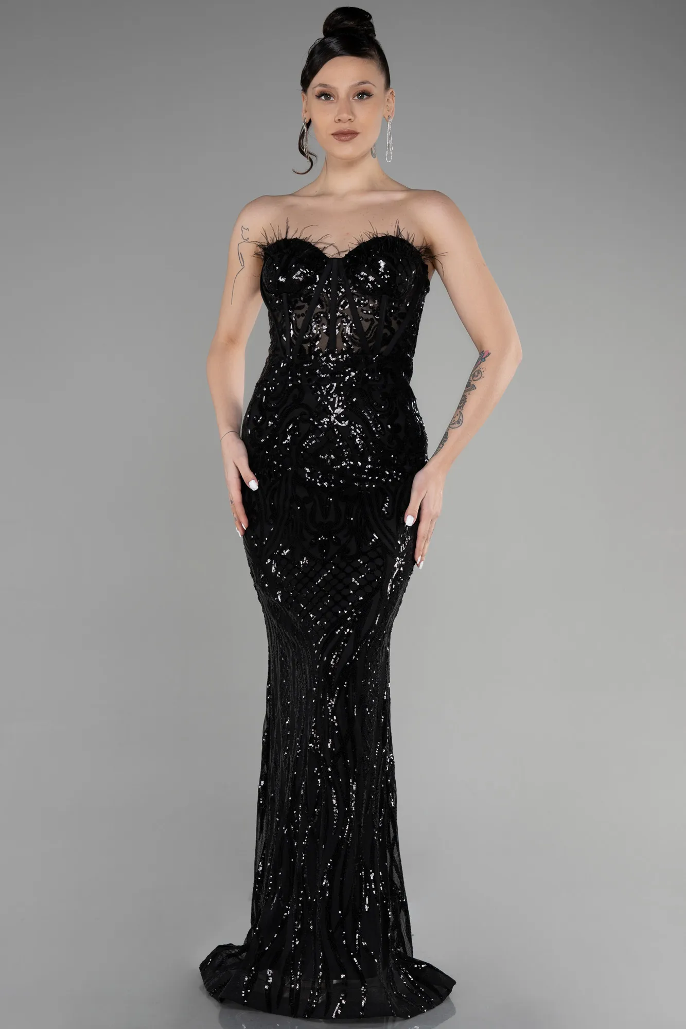 Black-Long Scaly Mermaid Prom Dress ABU3550
