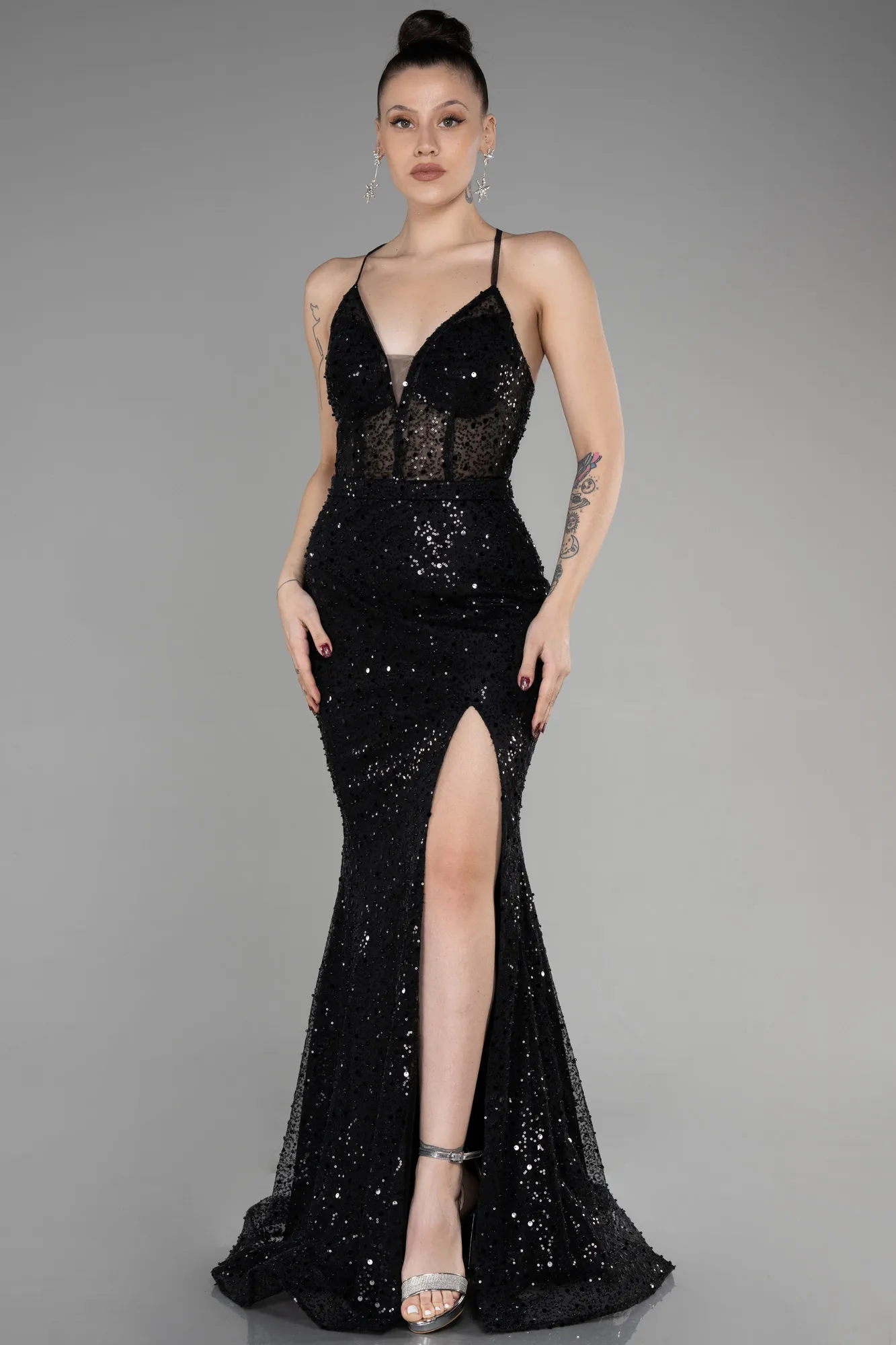 Black-Long Scaly Mermaid Prom Dress ABU3561