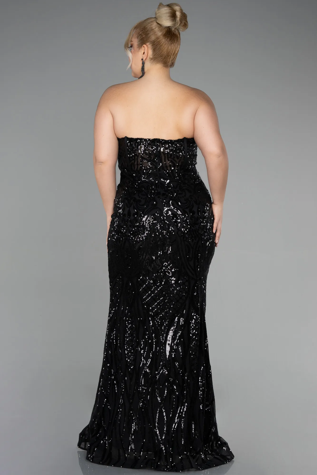 Black-Long Scaly Plus Size Engagement Dress ABU3552