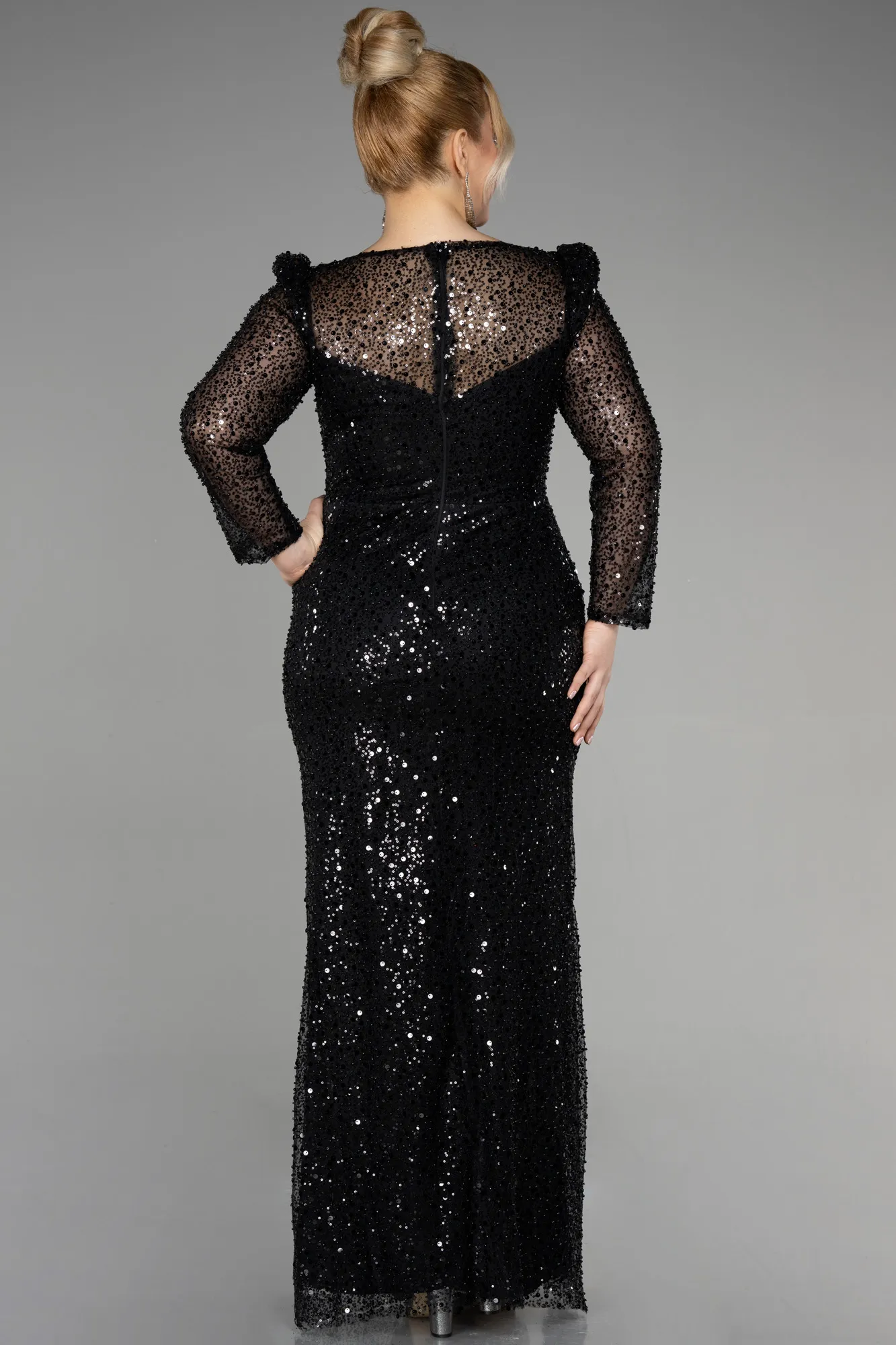 Black-Long Scaly Plus Size Engagement Dress ABU3559