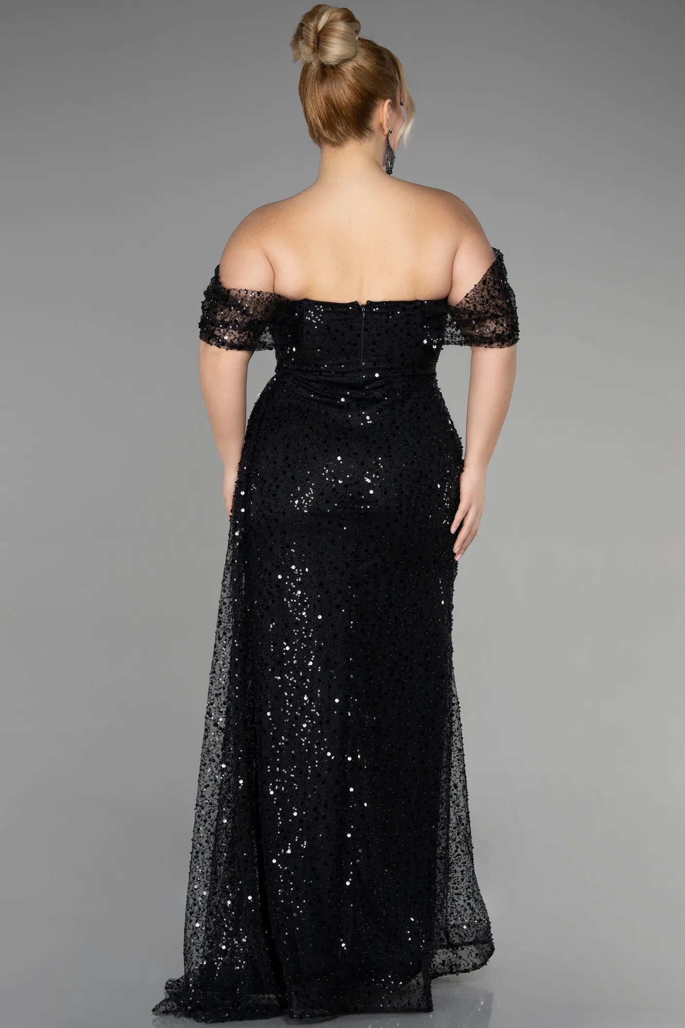 Black-Long Scaly Plus Size Engagement Dress ABU3579