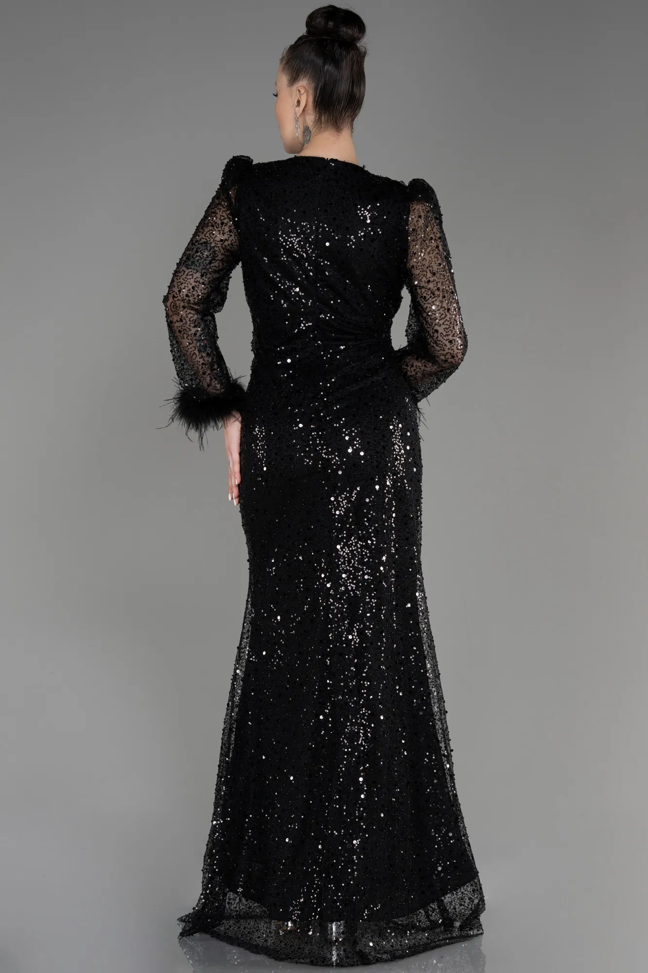 Black-Long Scaly Plus Size Engagement Dress ABU3790