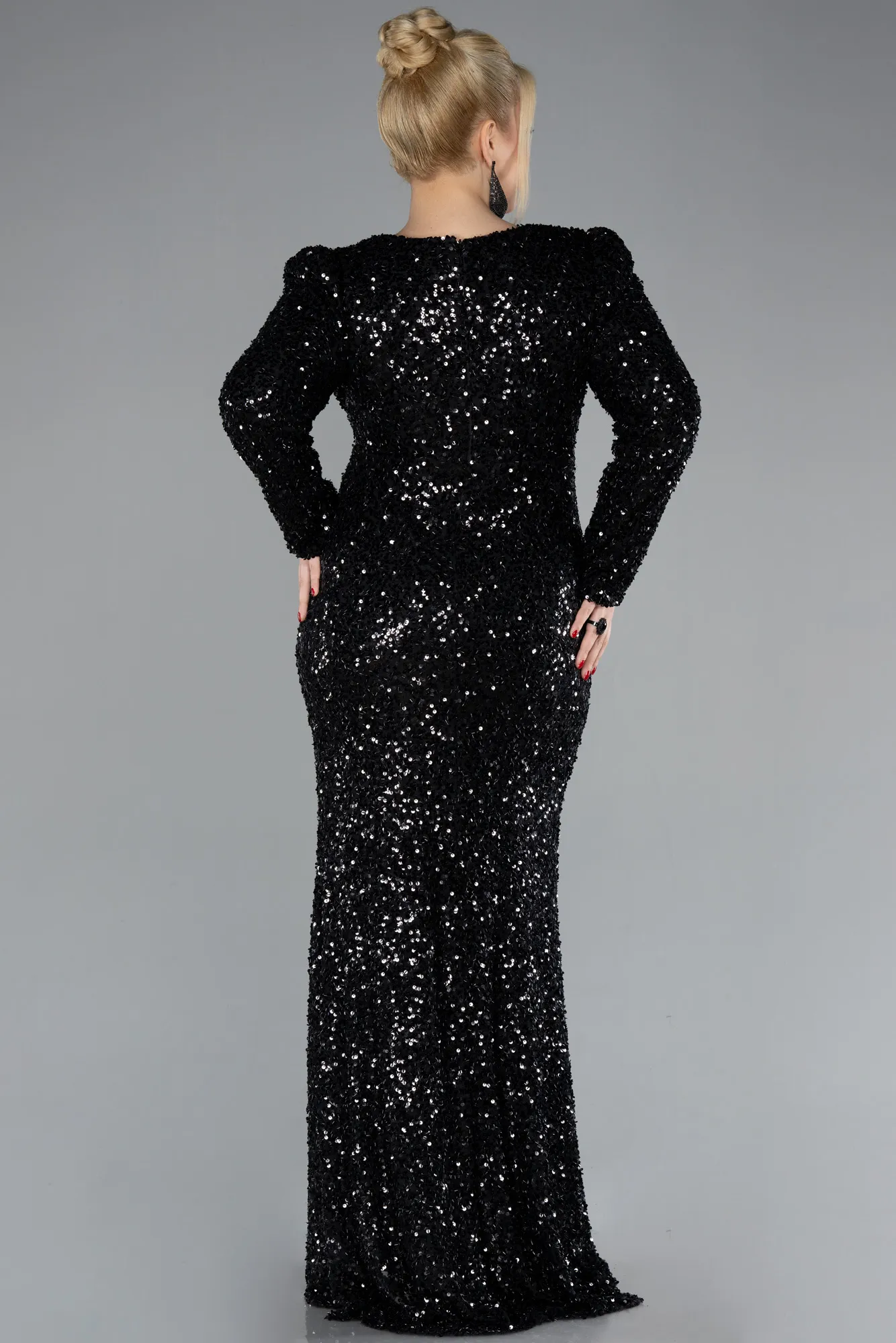 Black-Long Scaly Plus Size Engagement Dress ABU4373