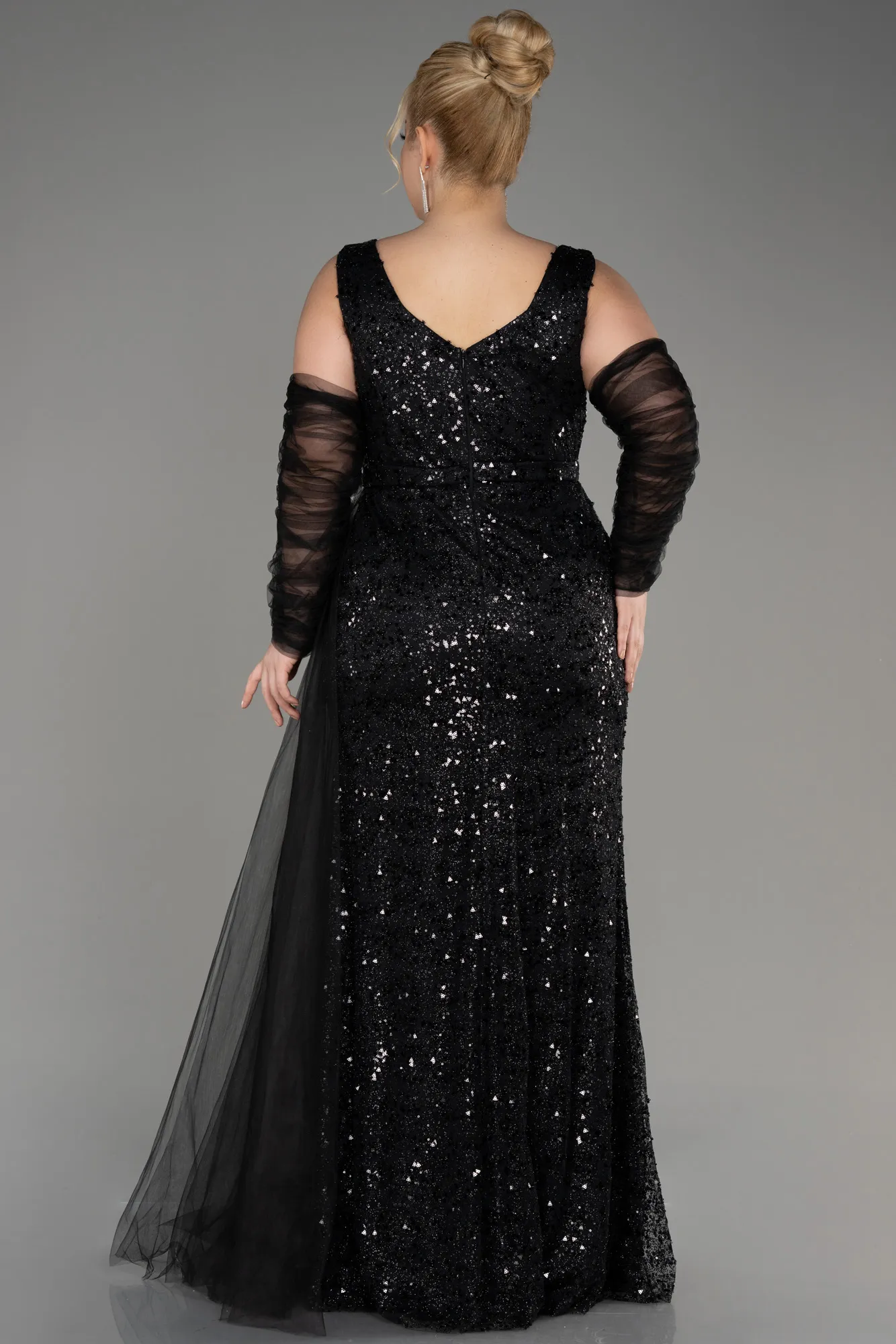 Black-Long Scaly Plus Size Engagement Gown ABU3992