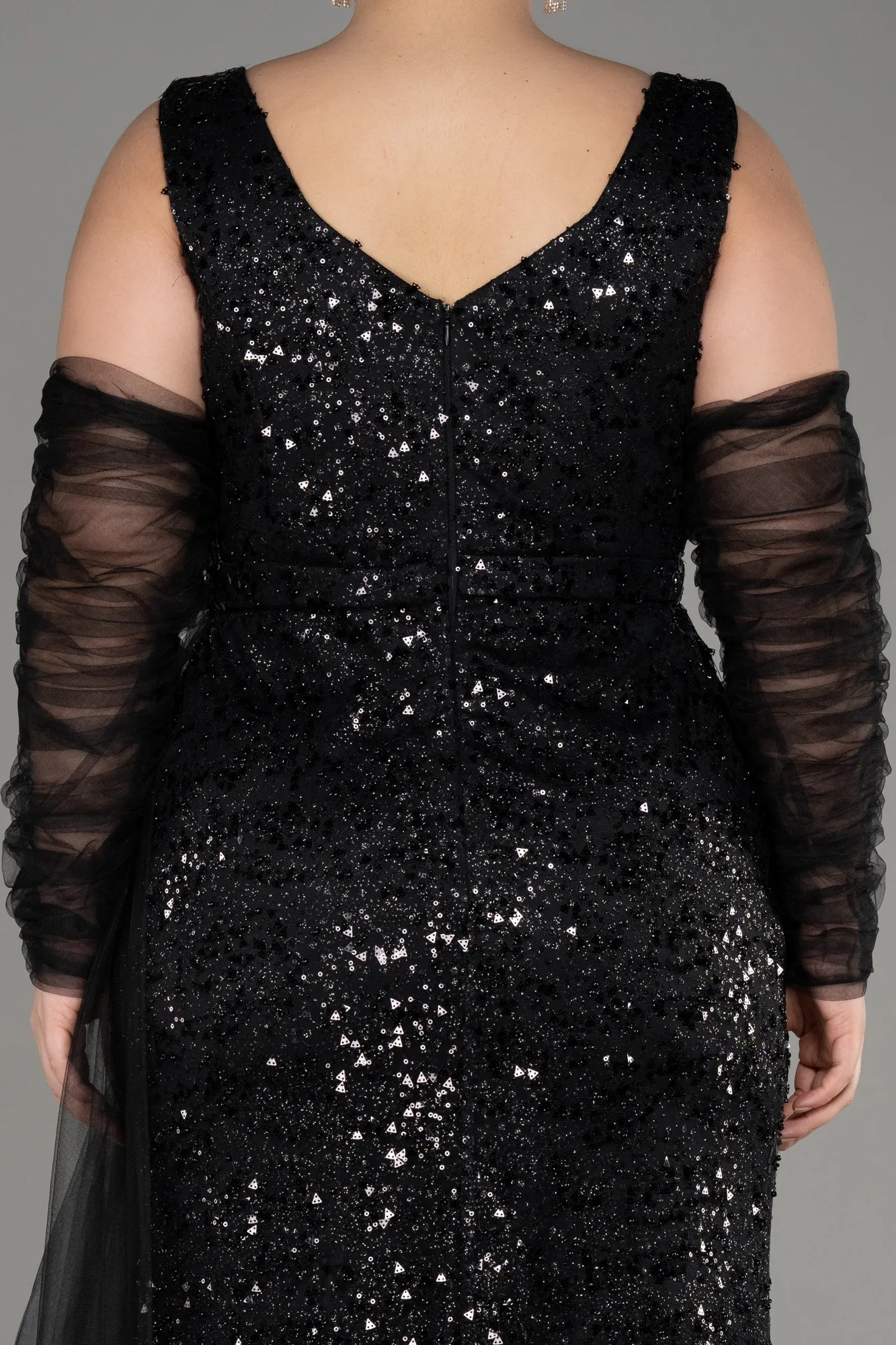 Black-Long Scaly Plus Size Engagement Gown ABU3992