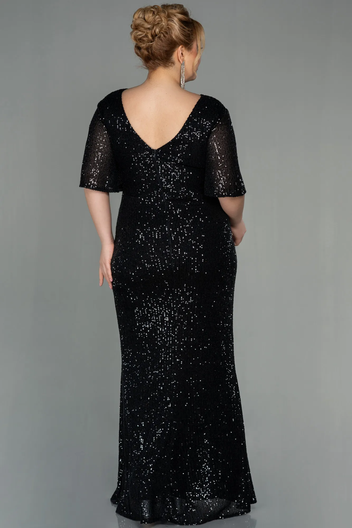 Black-Long Scaly Plus Size Evening Dress ABU2796