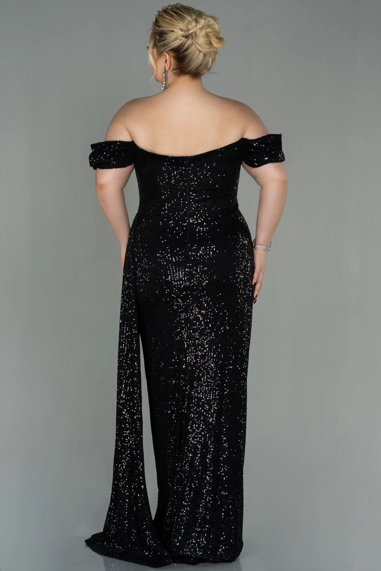 Black-Long Scaly Plus Size Evening Dress ABU2973