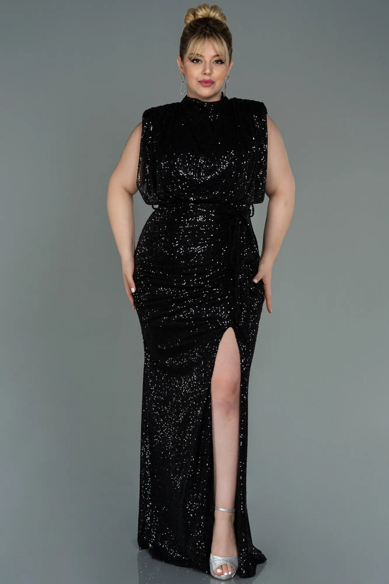 Black-Long Scaly Plus Size Evening Dress ABU3115