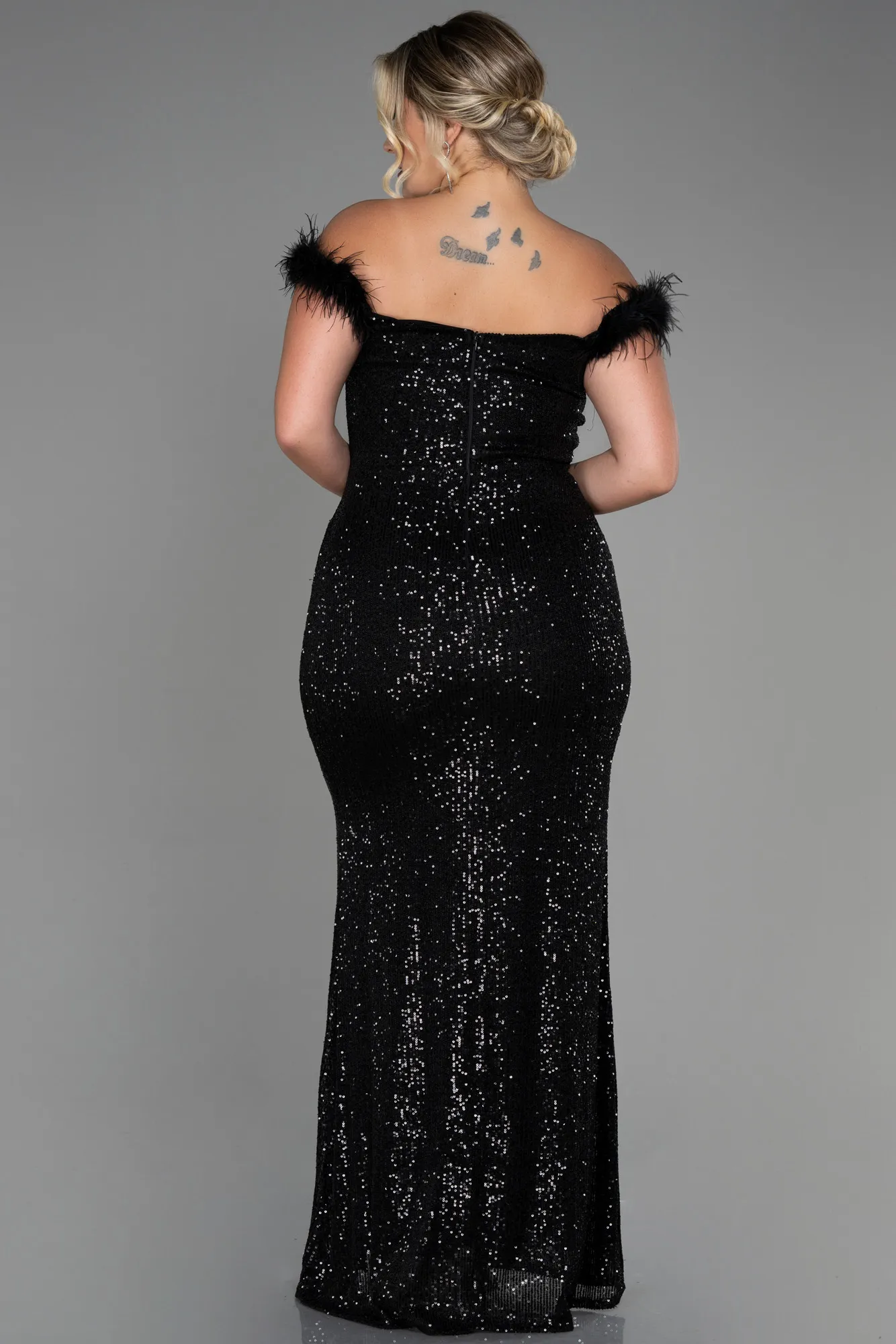 Black-Long Scaly Plus Size Evening Dress ABU3193