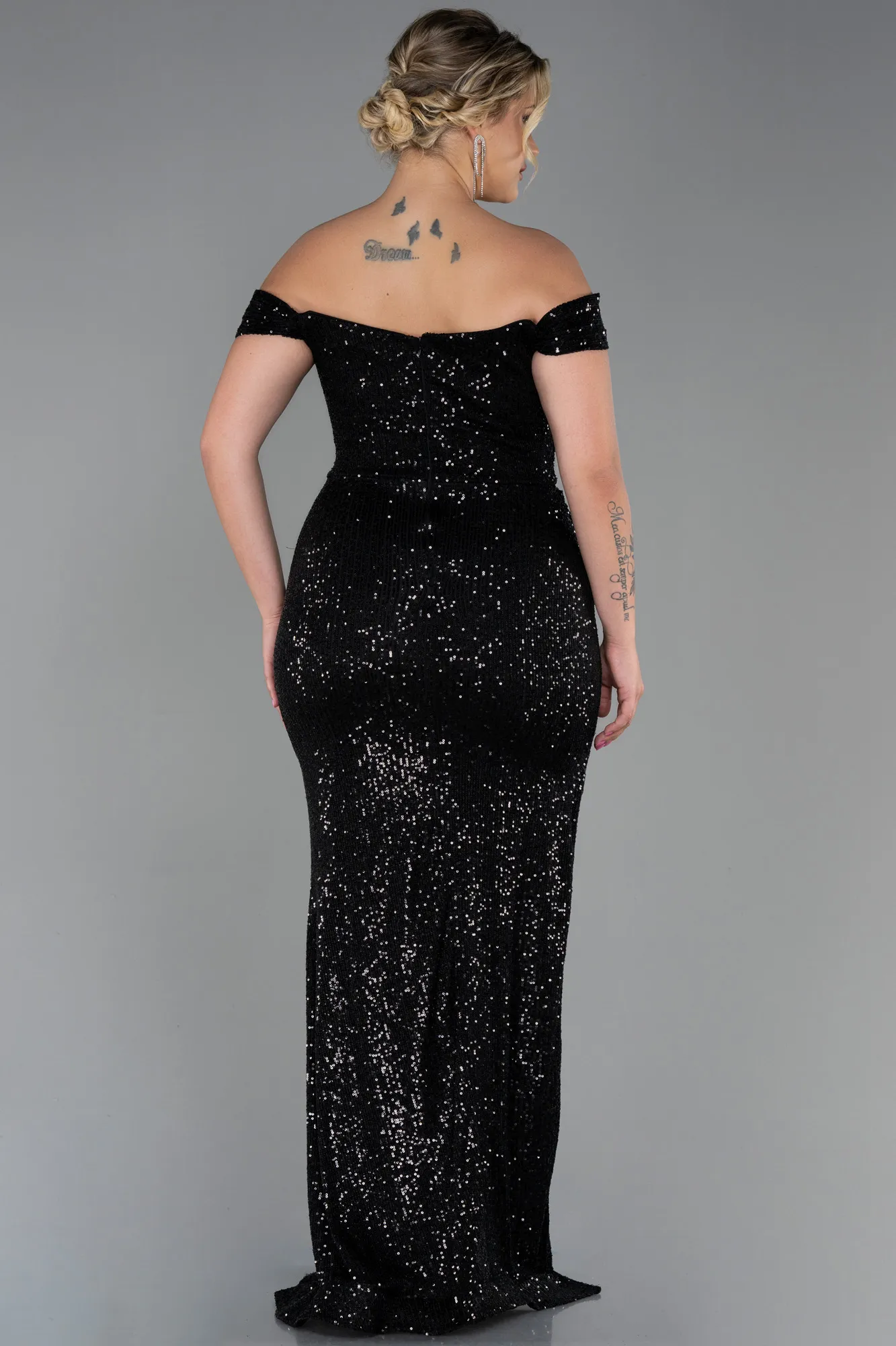 Black-Long Scaly Plus Size Evening Dress ABU3203