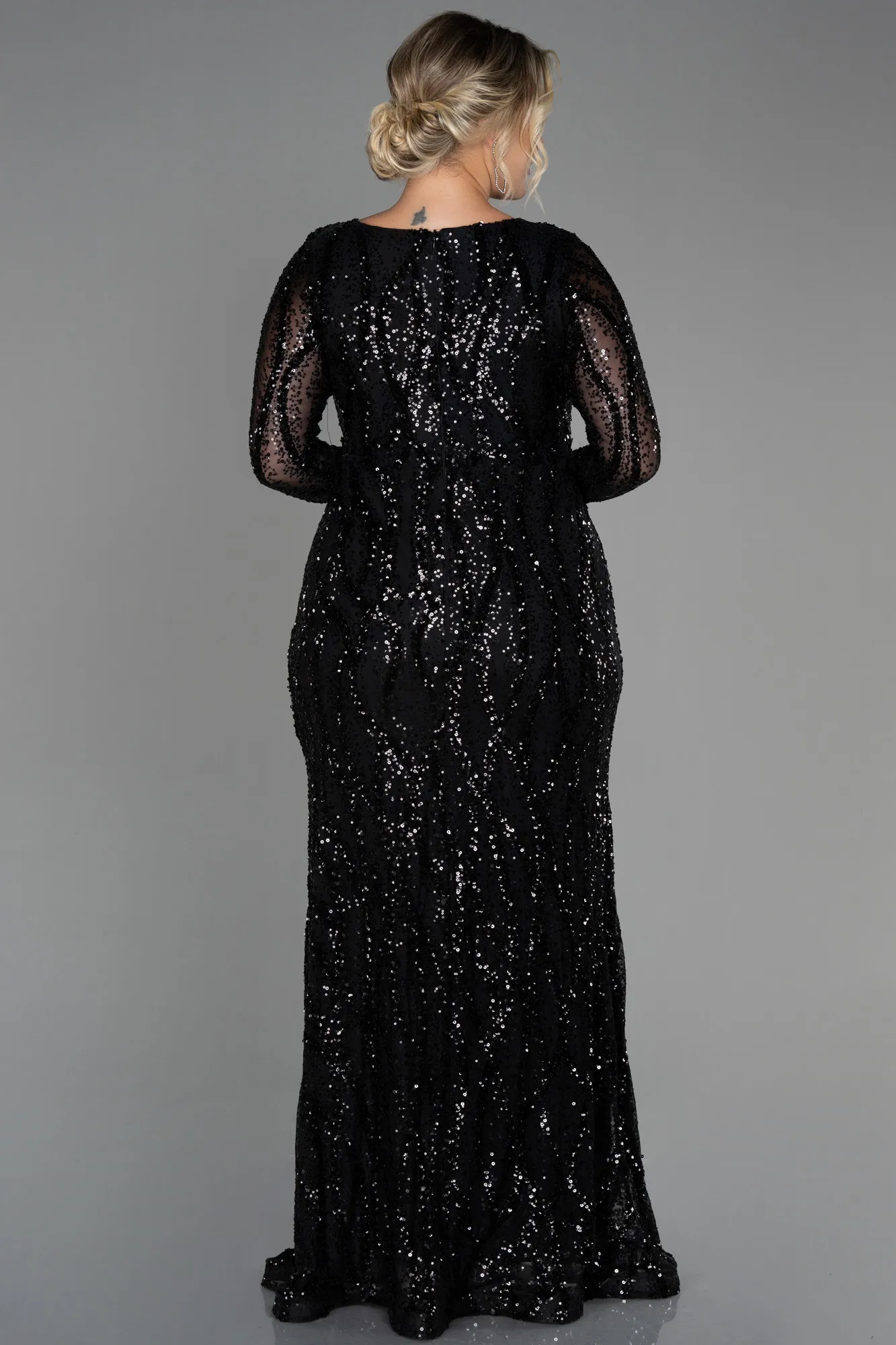 Black-Long Scaly Plus Size Evening Dress ABU3215