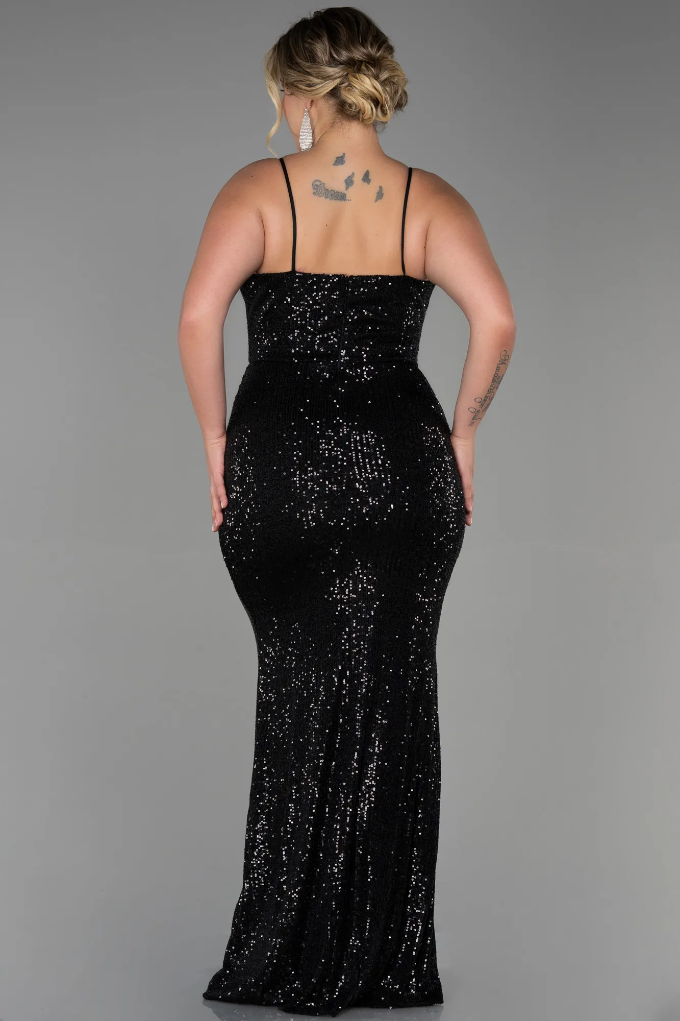 Black-Long Scaly Plus Size Evening Dress ABU3322