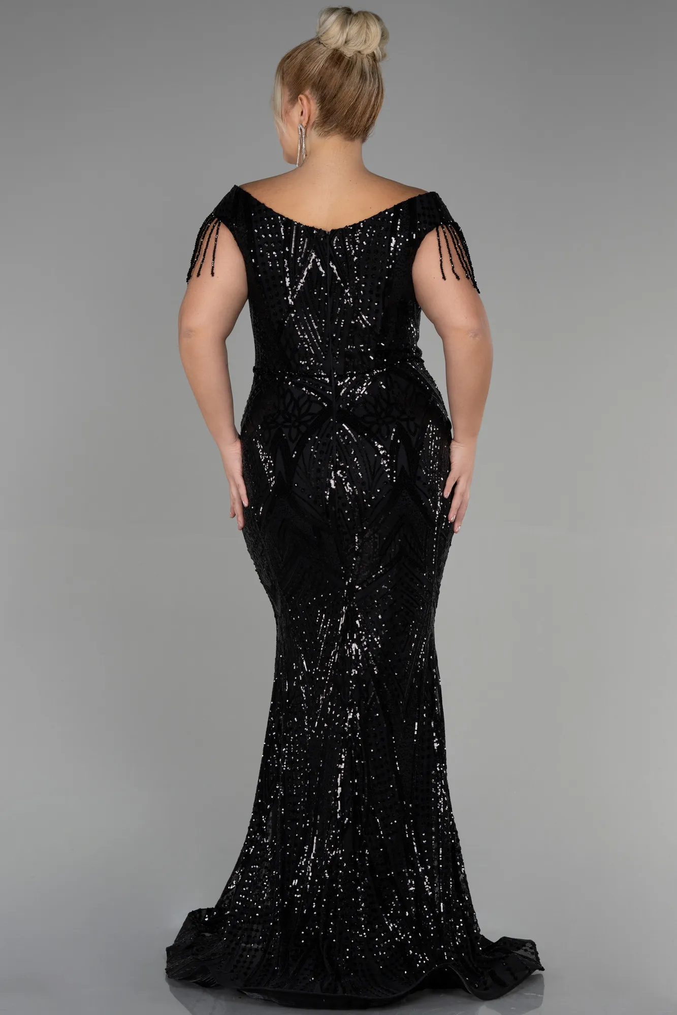 Black-Long Scaly Plus Size Evening Dress ABU3374