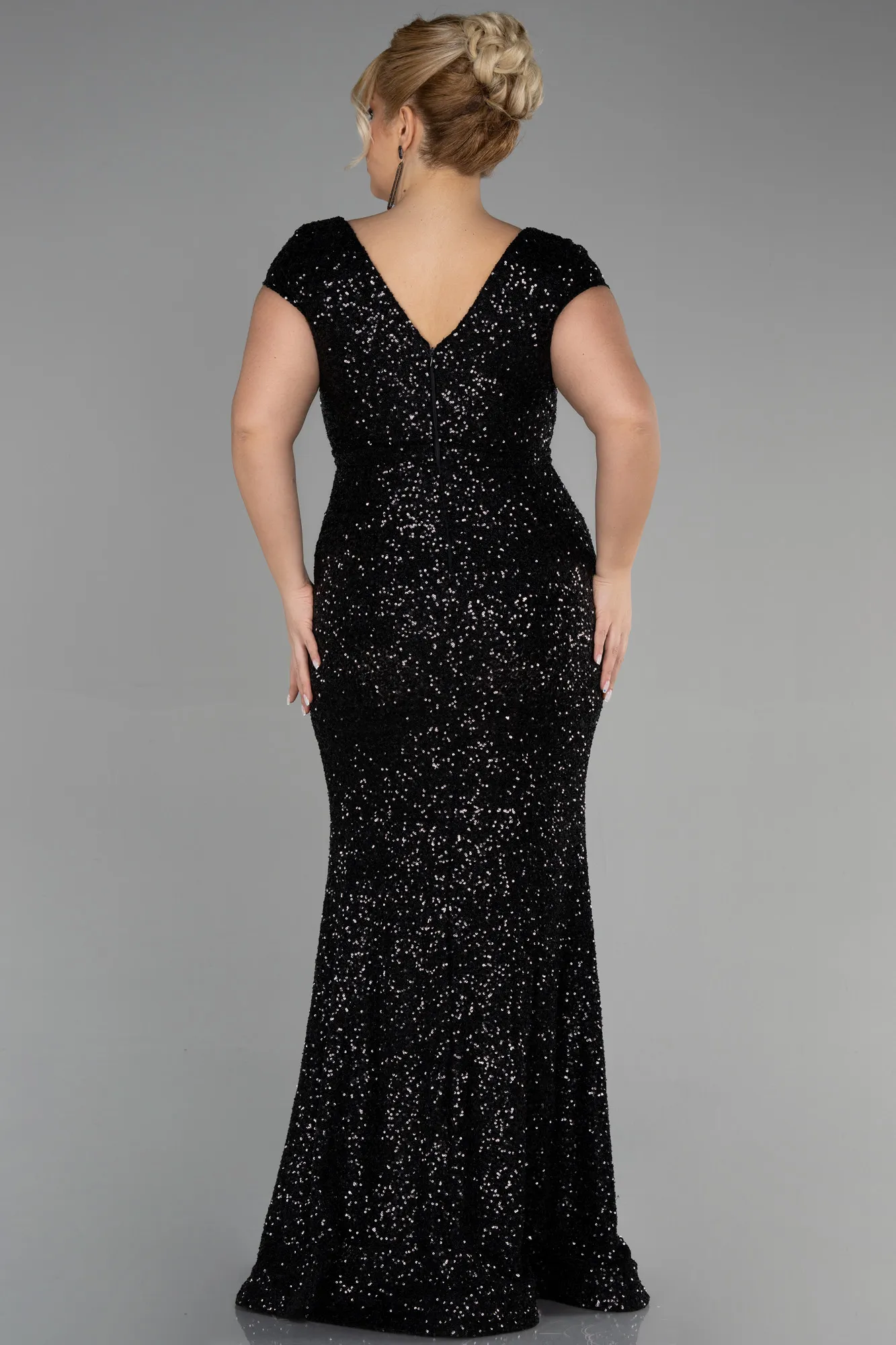 Black-Long Scaly Plus Size Evening Dress ABU3465
