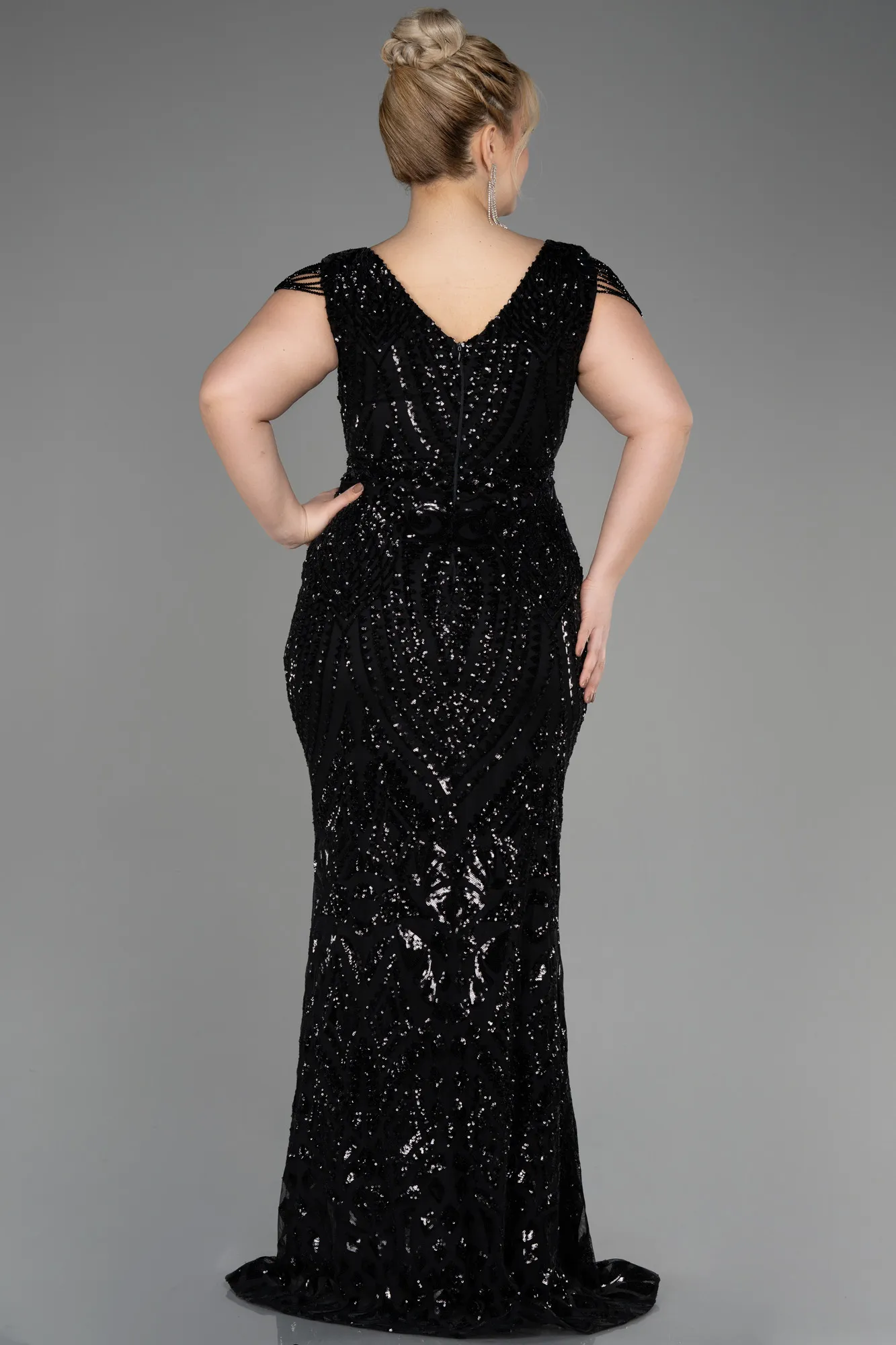Black-Long Scaly Plus Size Evening Dress ABU3845