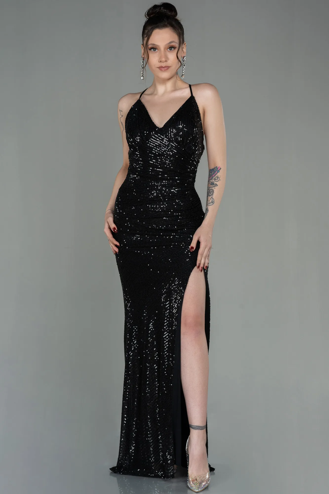 Black-Long Scaly Prom Gown ABU2955