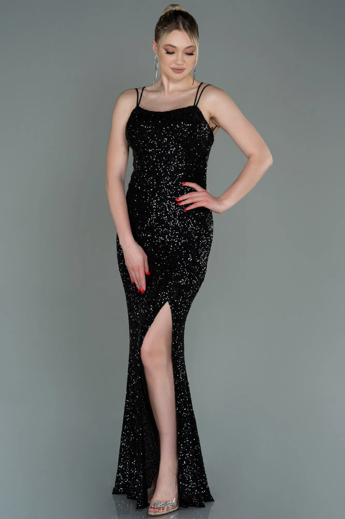 Black-Long Scaly Prom Gown ABU3118