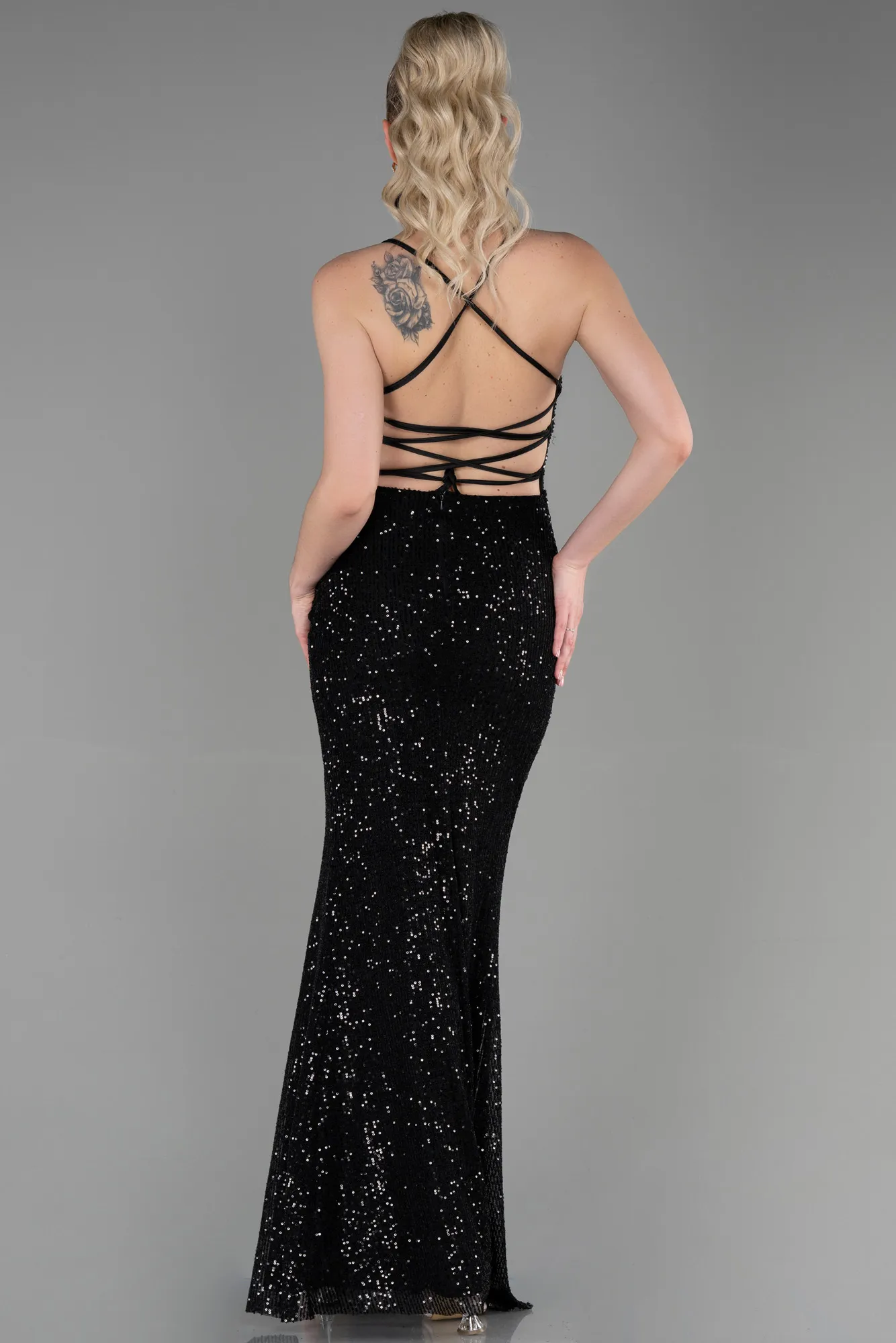 Black-Long Scaly Prom Gown ABU3346