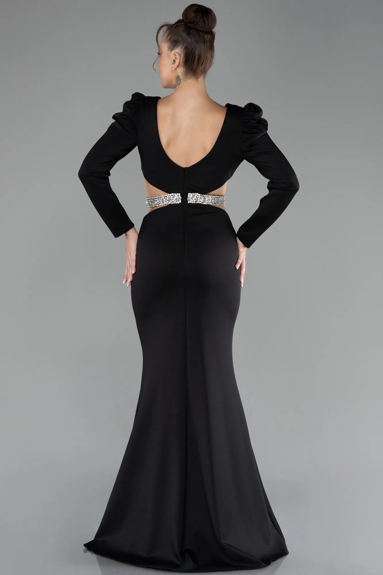 Black-Long Sleeve Cut Out Evening Dress ABU4297