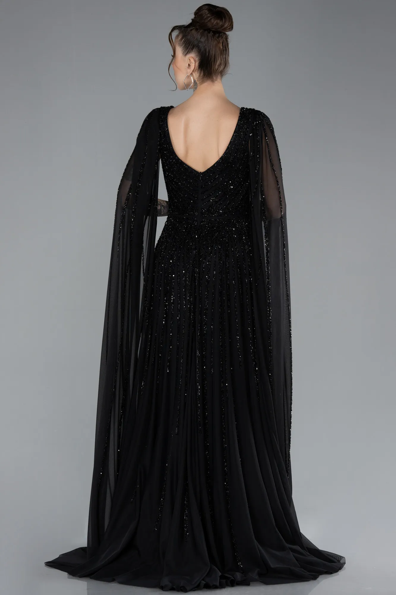 Black-Long Stony Evening Dress ABU4403