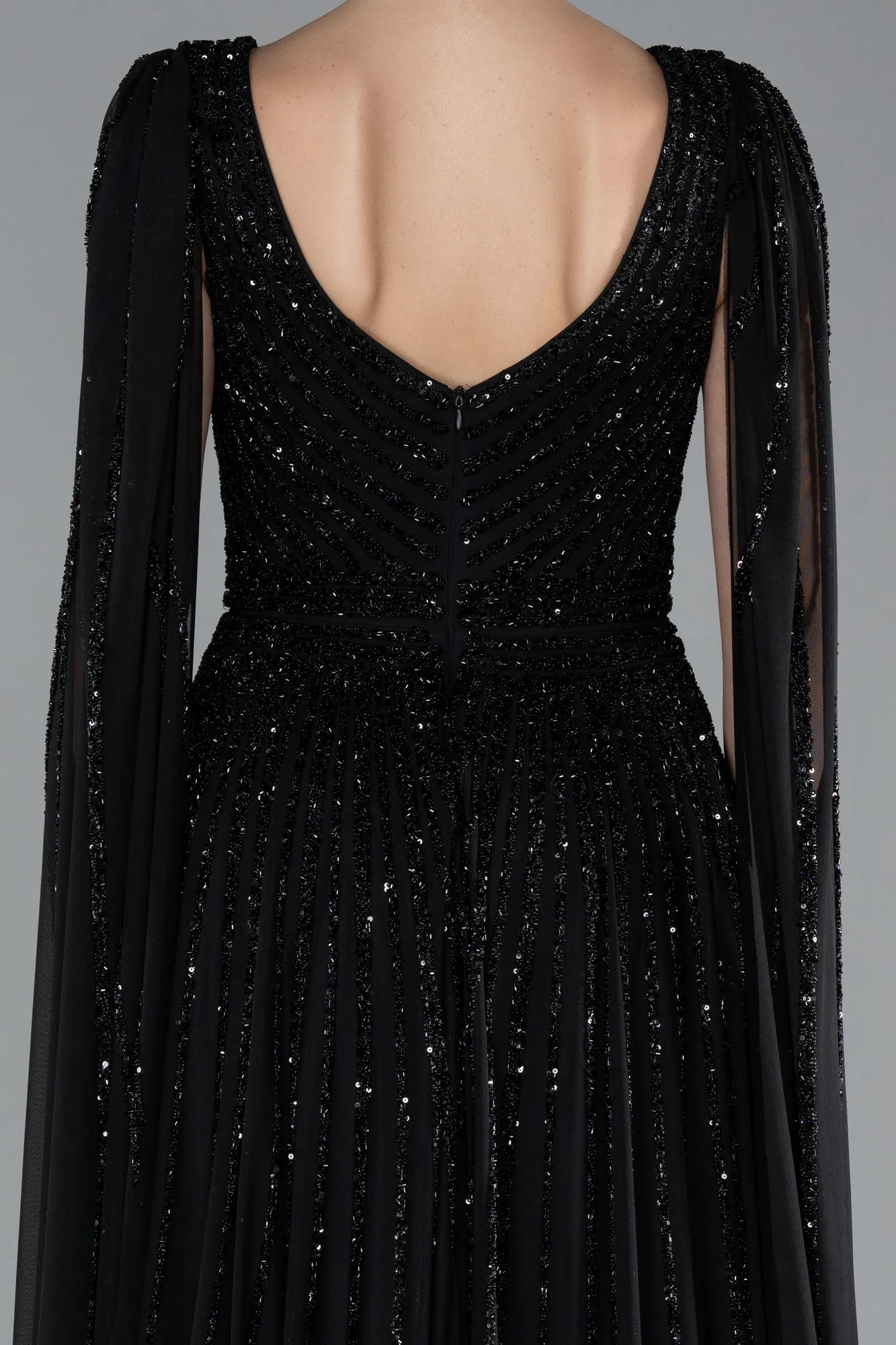 Black-Long Stony Evening Dress ABU4403