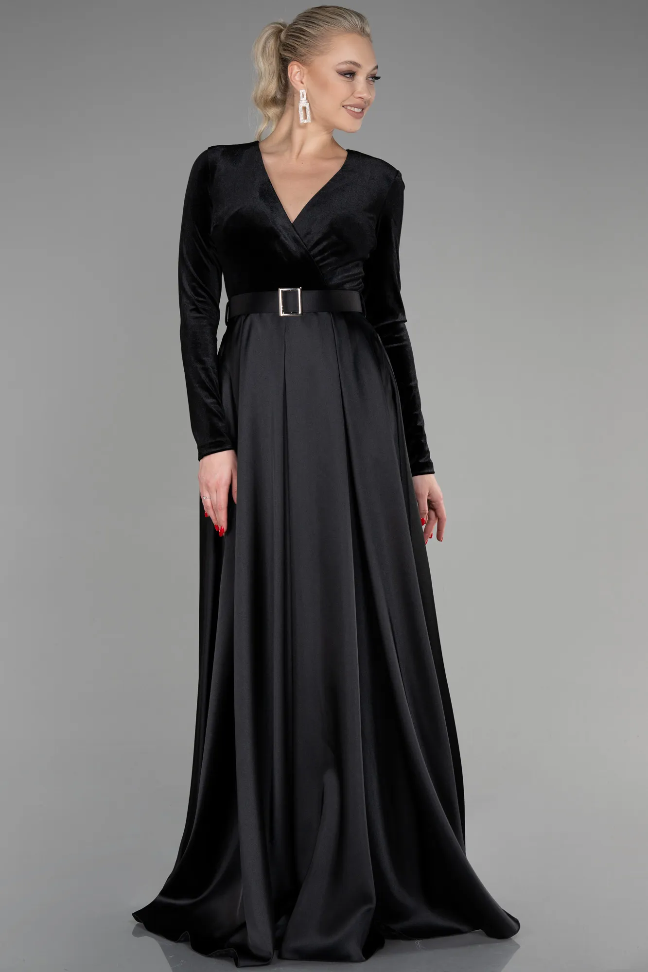 Black-Long Velvet Evening Dress ABU1523