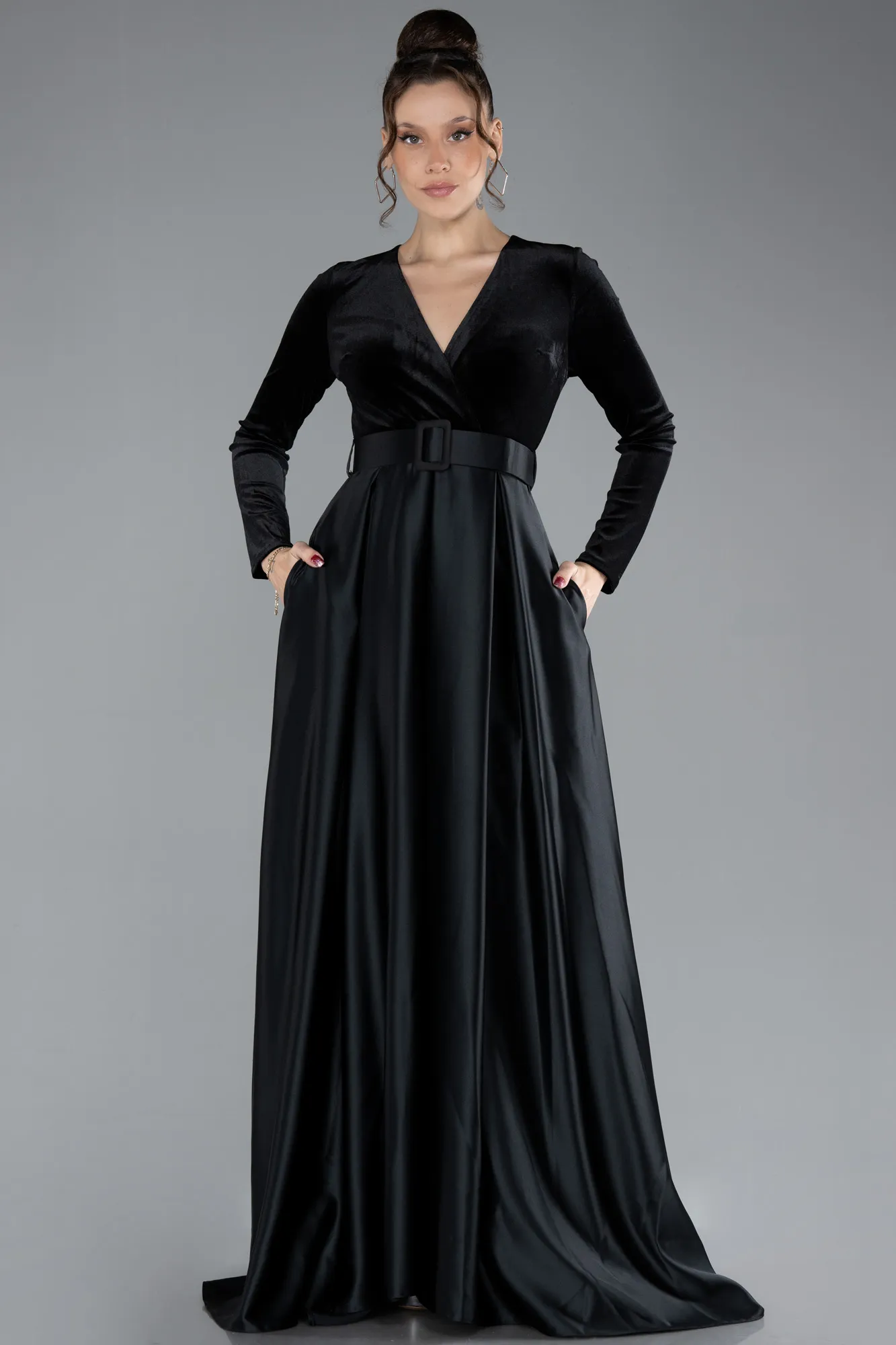 Black-Long Velvet Evening Dress ABU1523