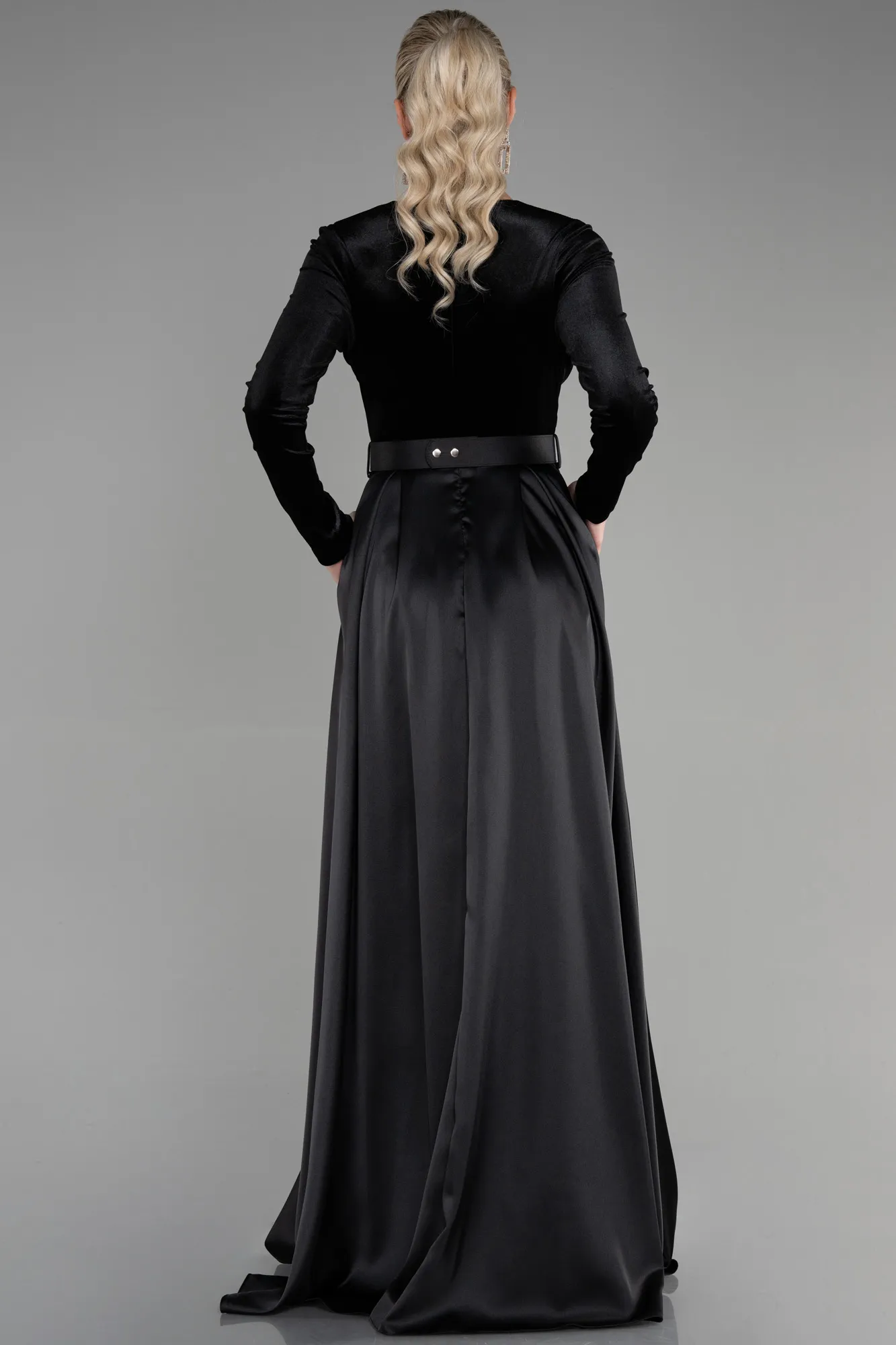 Black-Long Velvet Evening Dress ABU1523